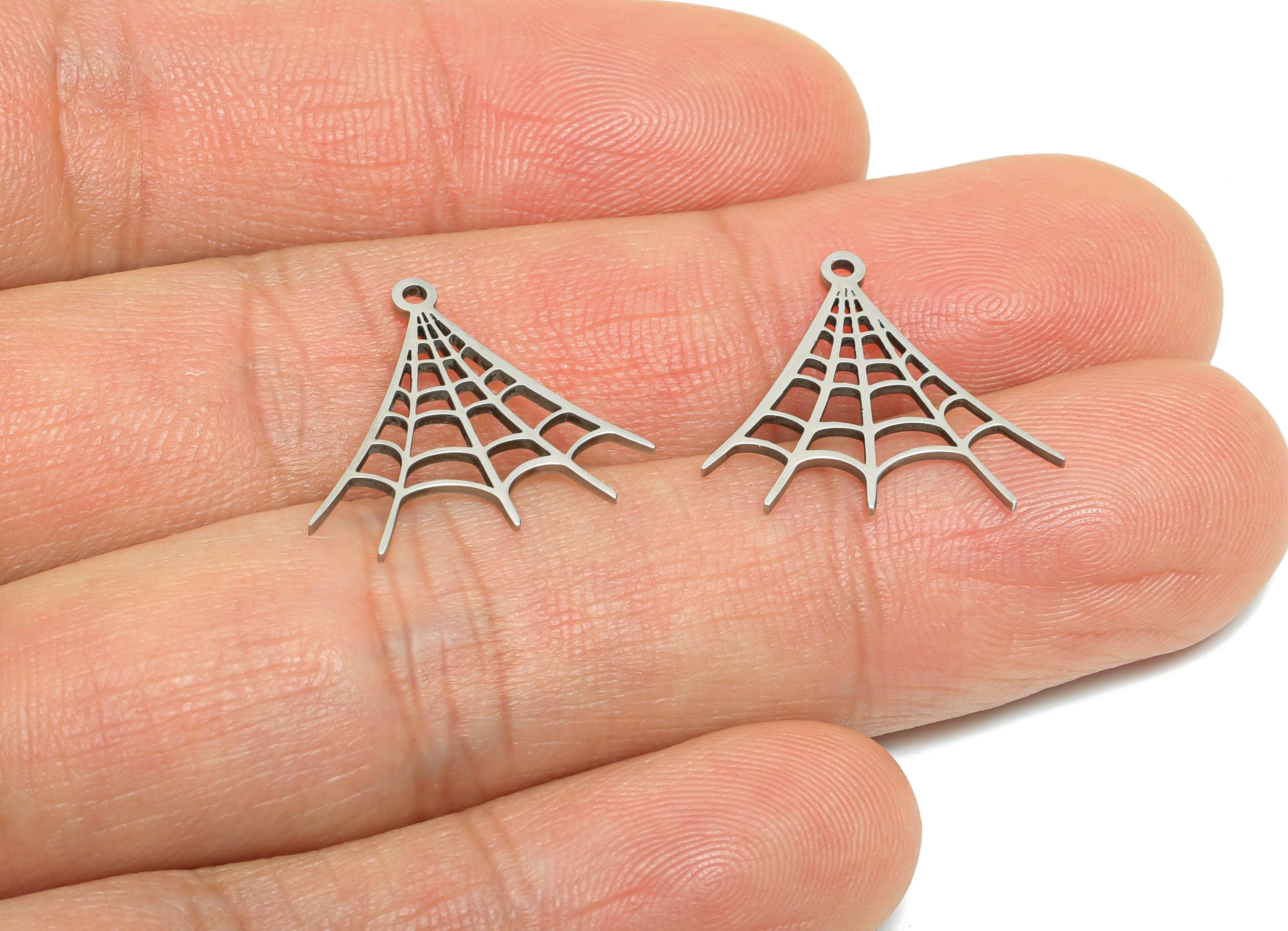 Steel Spider Web Pendant - Gothic Web Charm for Jewelry - Laser Cut Web Metal Charm - Stainless Steel Charm - 17.8x19.74x0.98mm - SS2440 - DOMEDBAZAAR