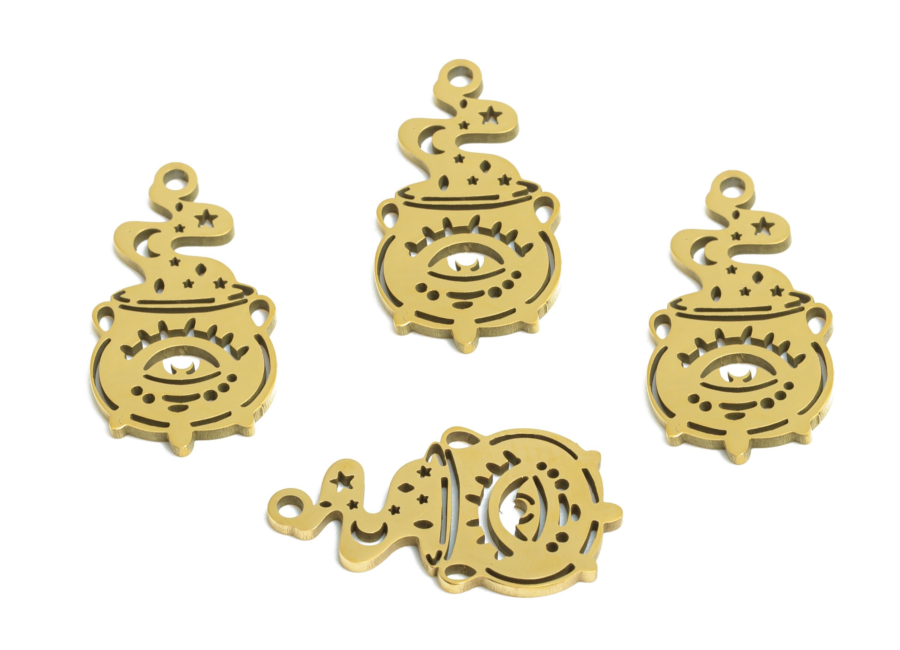 Steel Eye Crescent Earring Charm - Occult Boho Pendant - Laser Cut Mystical Cauldron Pendant - 18K Vacuum Plating - 17x9x0.9mm - SS2498G - DOMEDBAZAAR