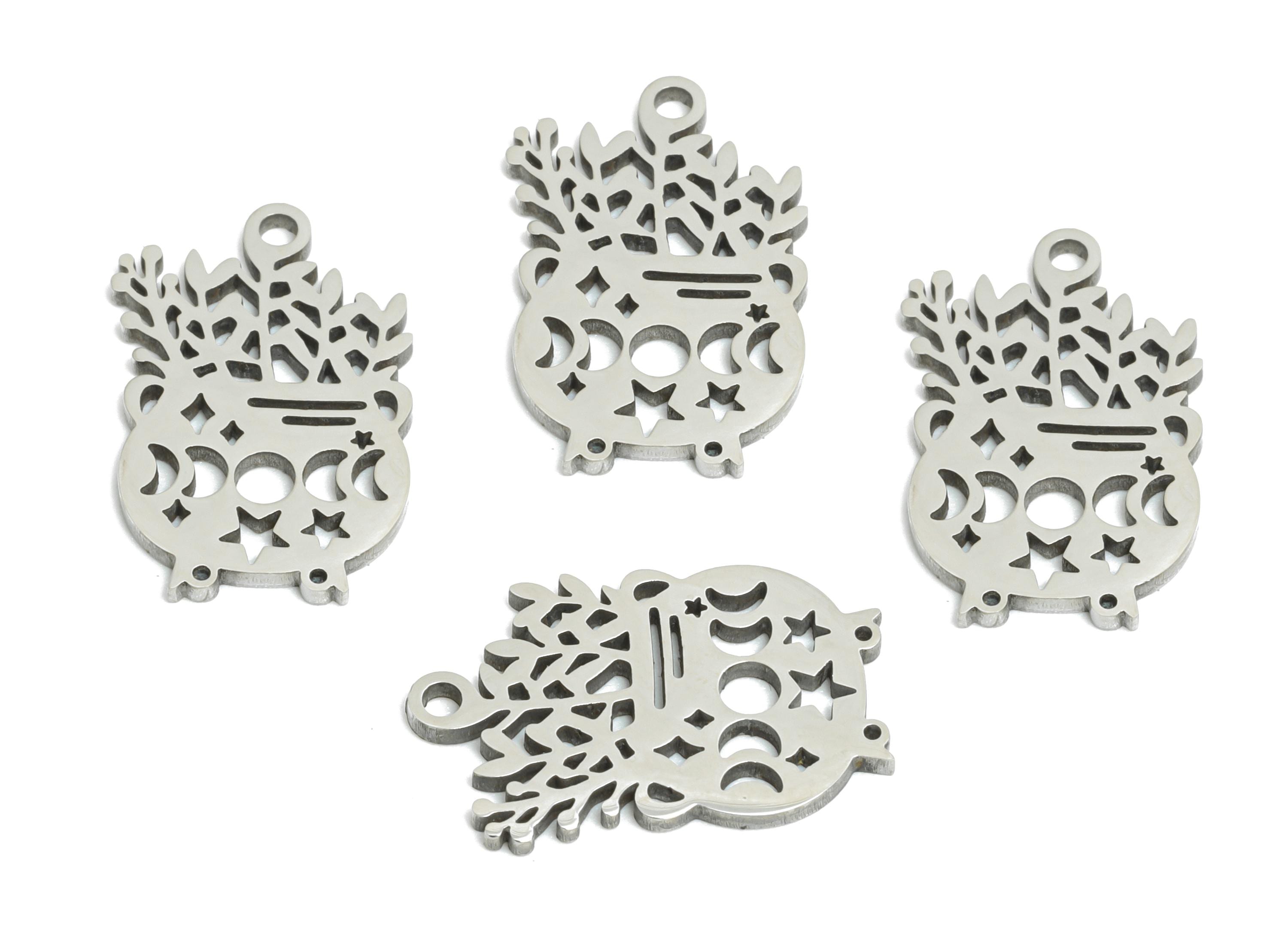 Mystical Herbal Witchcraft Charm - Moon Phase Potion Pot Charm - Celestial Wiccan Steel Charm - Laser Cut Charm - 15.8x10.11x0.98mm - SS2504 - DOMEDBAZAAR