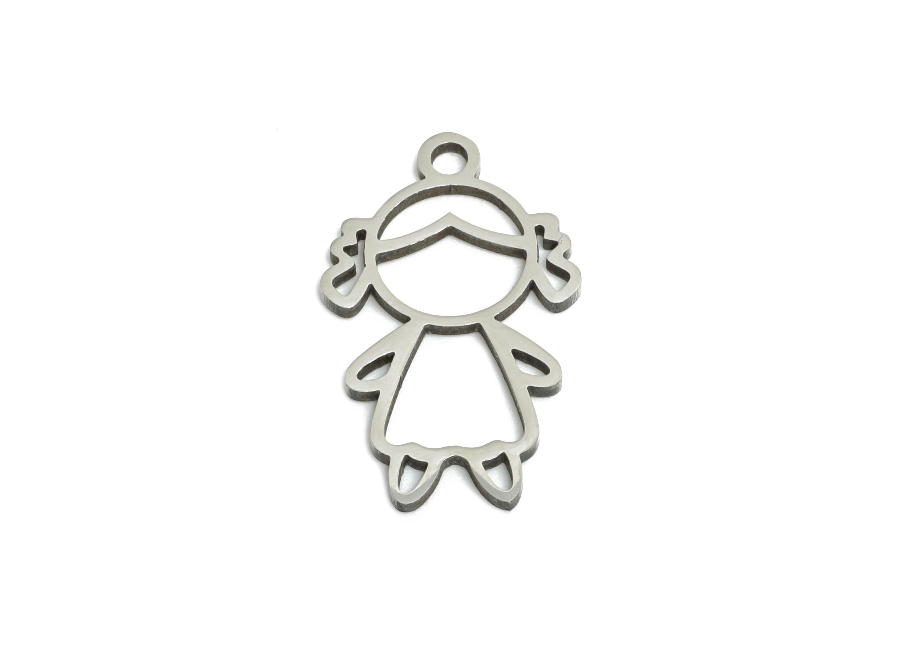 Steel Cute Girl Charm - Minimalist Child Pendant - Stainless Steel Daughter Jewelry Charm - Laser Cut Charm - 19x12x0.98mm - SS2439 - DOMEDBAZAAR