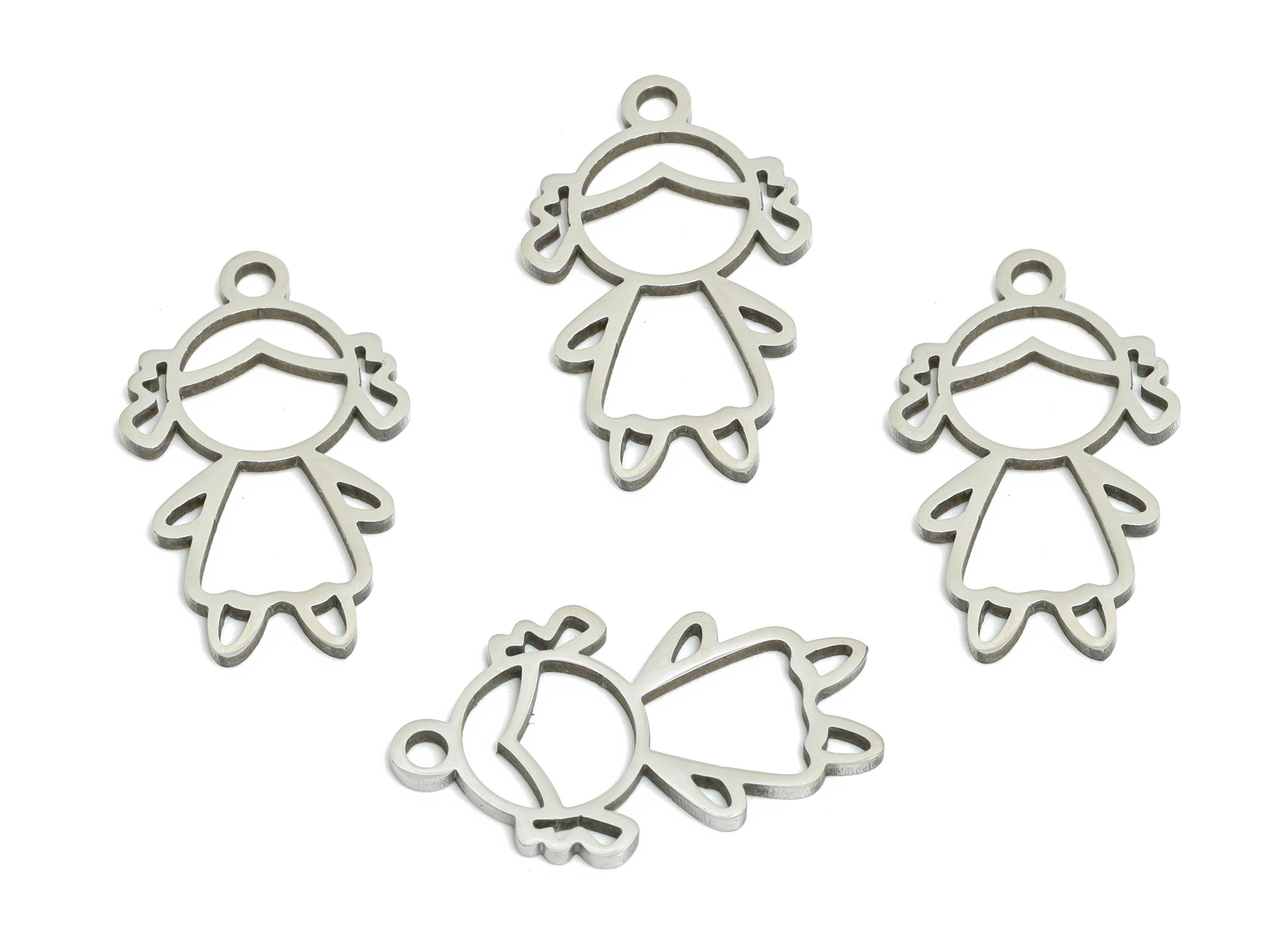 Steel Cute Girl Charm - Minimalist Child Pendant - Stainless Steel Daughter Jewelry Charm - Laser Cut Charm - 19x12x0.98mm - SS2439 - DOMEDBAZAAR