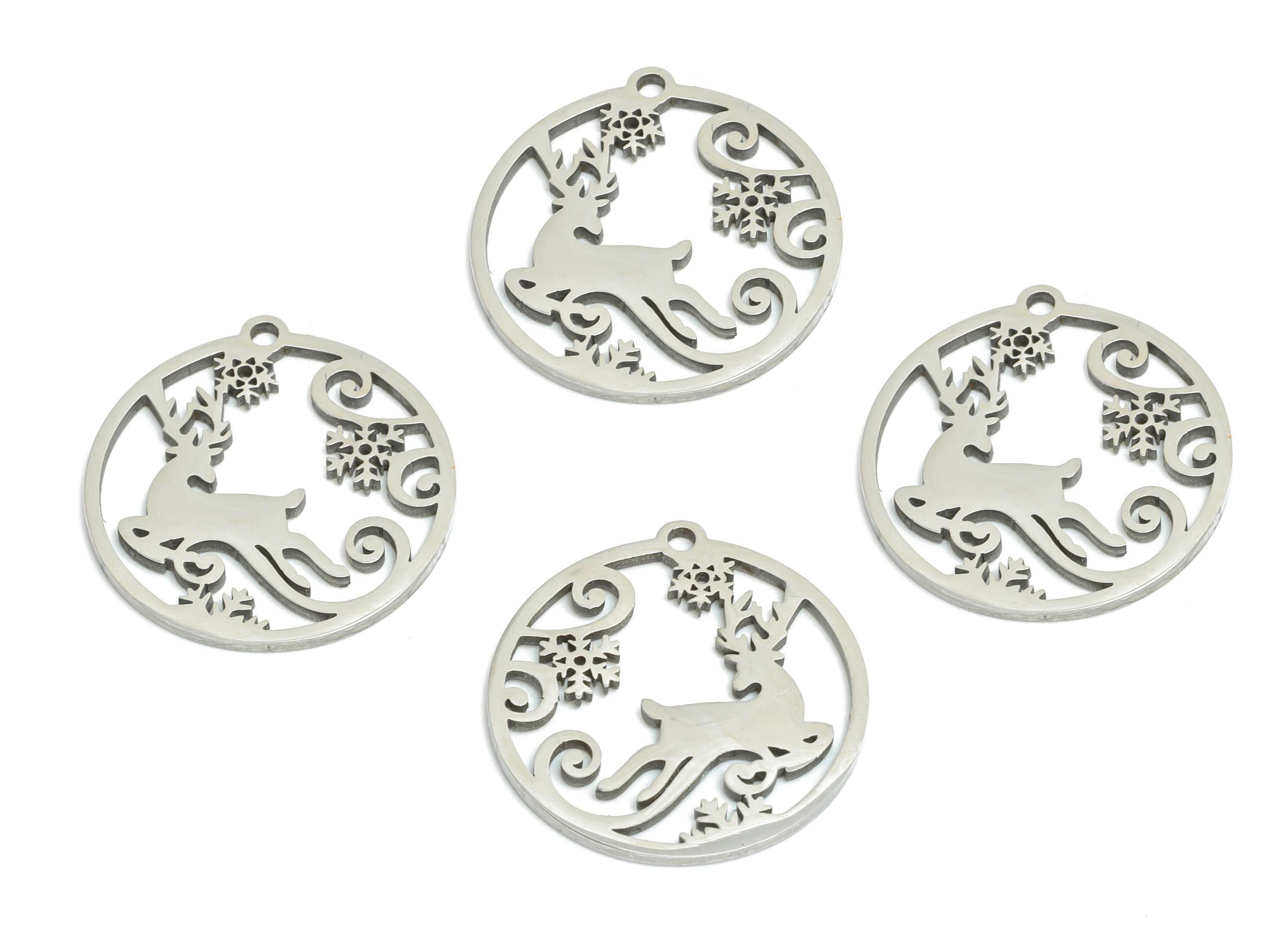 Stainless Steel Deer Pendant - Forest Animal Deer Charm - Wildlife Pendant for Necklace - DIY Jewelry Making - 17.8x16.8x0.98mm - SS2446 - DOMEDBAZAAR