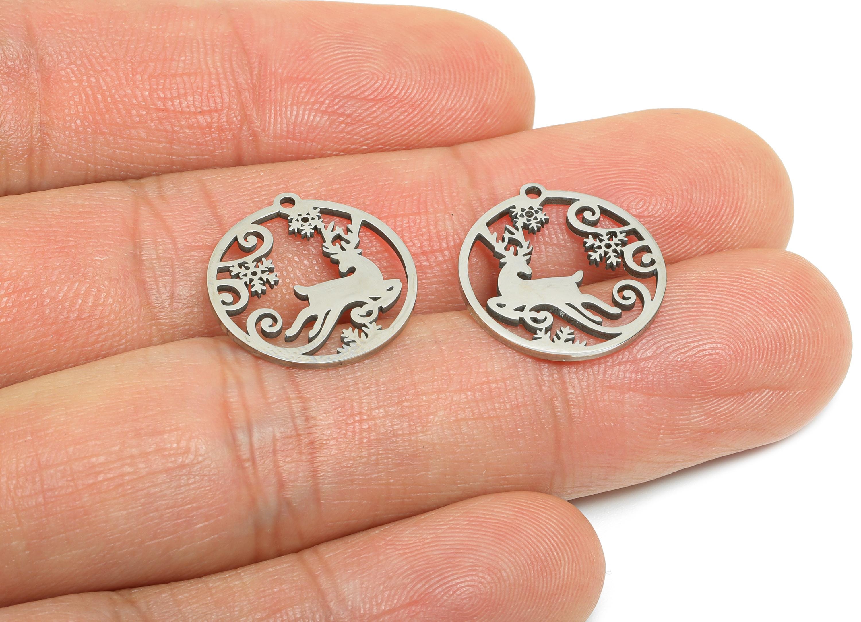 Stainless Steel Deer Pendant - Forest Animal Deer Charm - Wildlife Pendant for Necklace - DIY Jewelry Making - 17.8x16.8x0.98mm - SS2446 - DOMEDBAZAAR