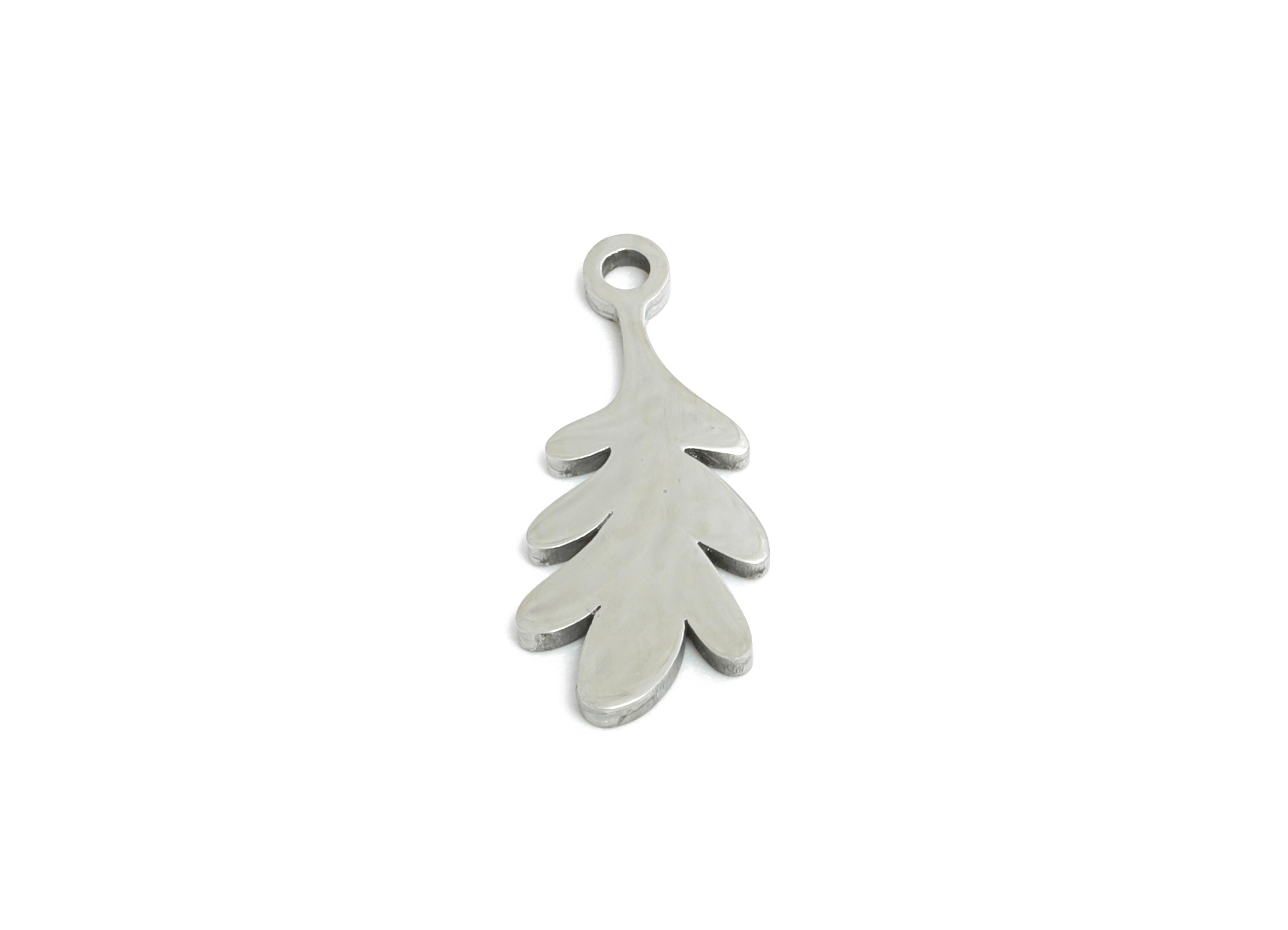 Steel Leaf Charm - Minimalist Nature Jewelry - Laser Cut Stainless Steel Botanical Charm - Simple Plant Jewelry - 14x6x0.98mm - SS2515 - DOMEDBAZAAR