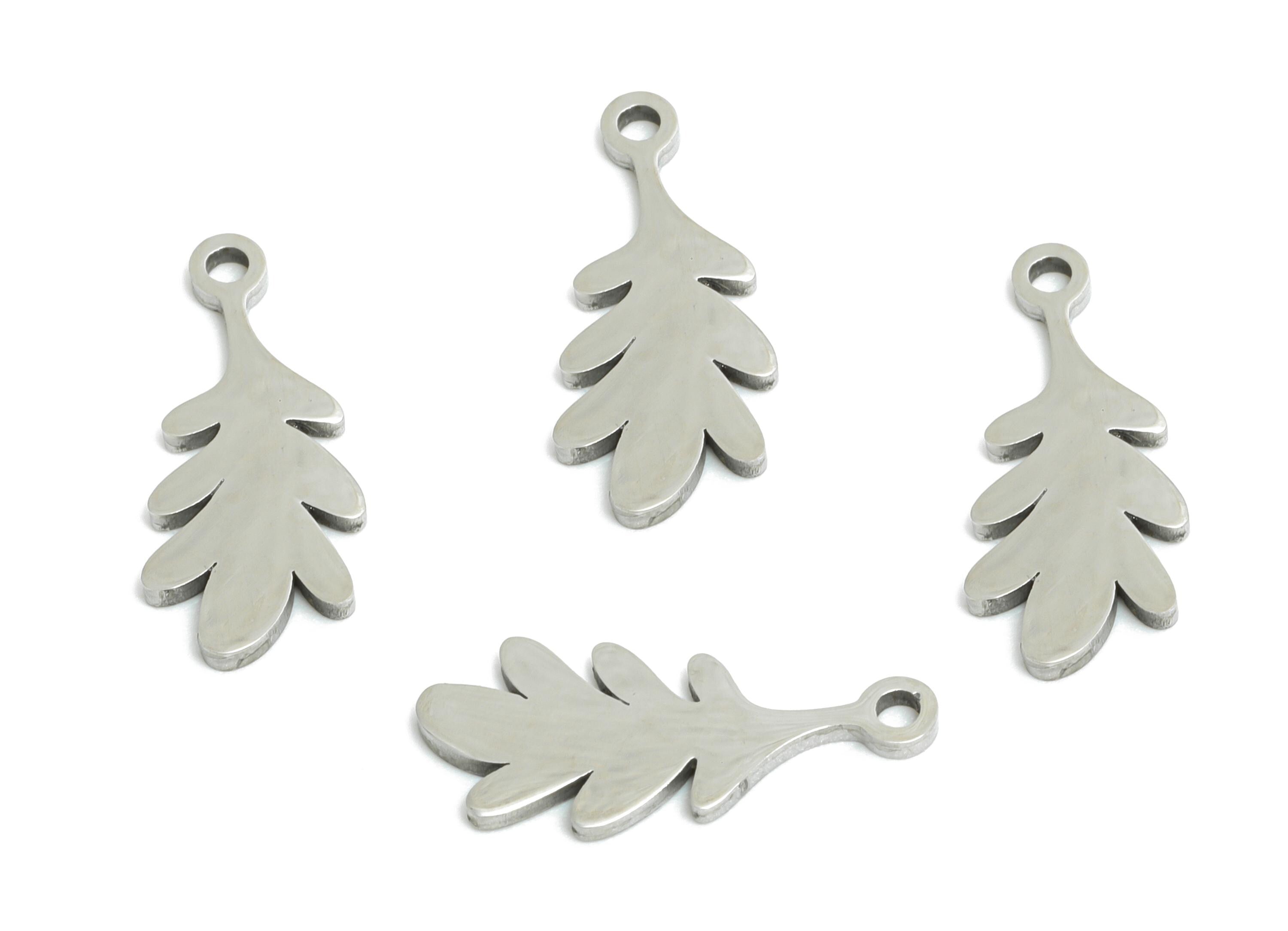 Steel Leaf Charm - Minimalist Nature Jewelry - Laser Cut Stainless Steel Botanical Charm - Simple Plant Jewelry - 14x6x0.98mm - SS2515 - DOMEDBAZAAR