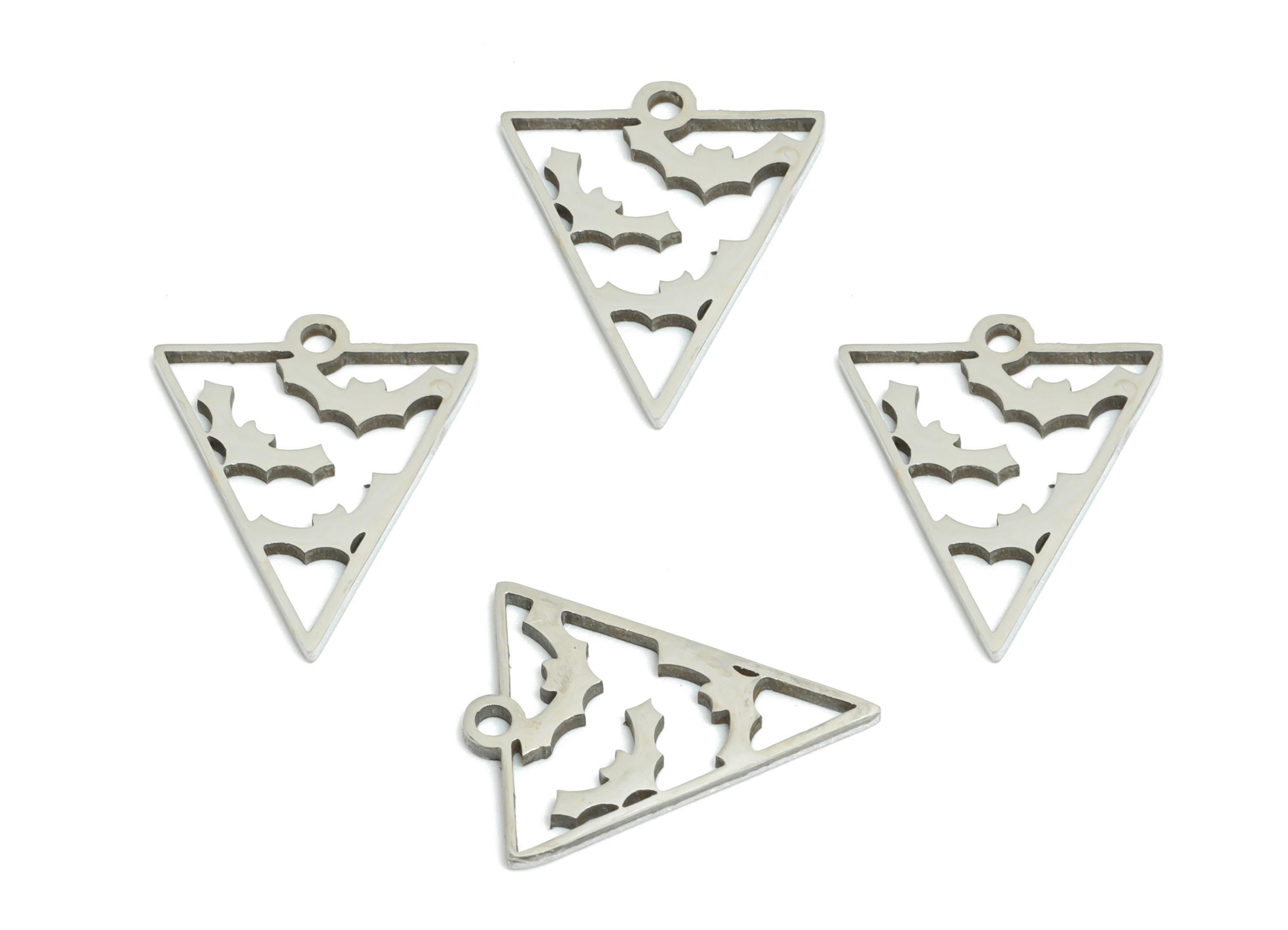 Steel Triangle Bat Pendant - Halloween Spooky Charm Jewelry - Dark Witchy Bat Pendant - Laser Cut Mystic Bat Charm - 14.7x12x0.98mm - SS2448 - DOMEDBAZAAR