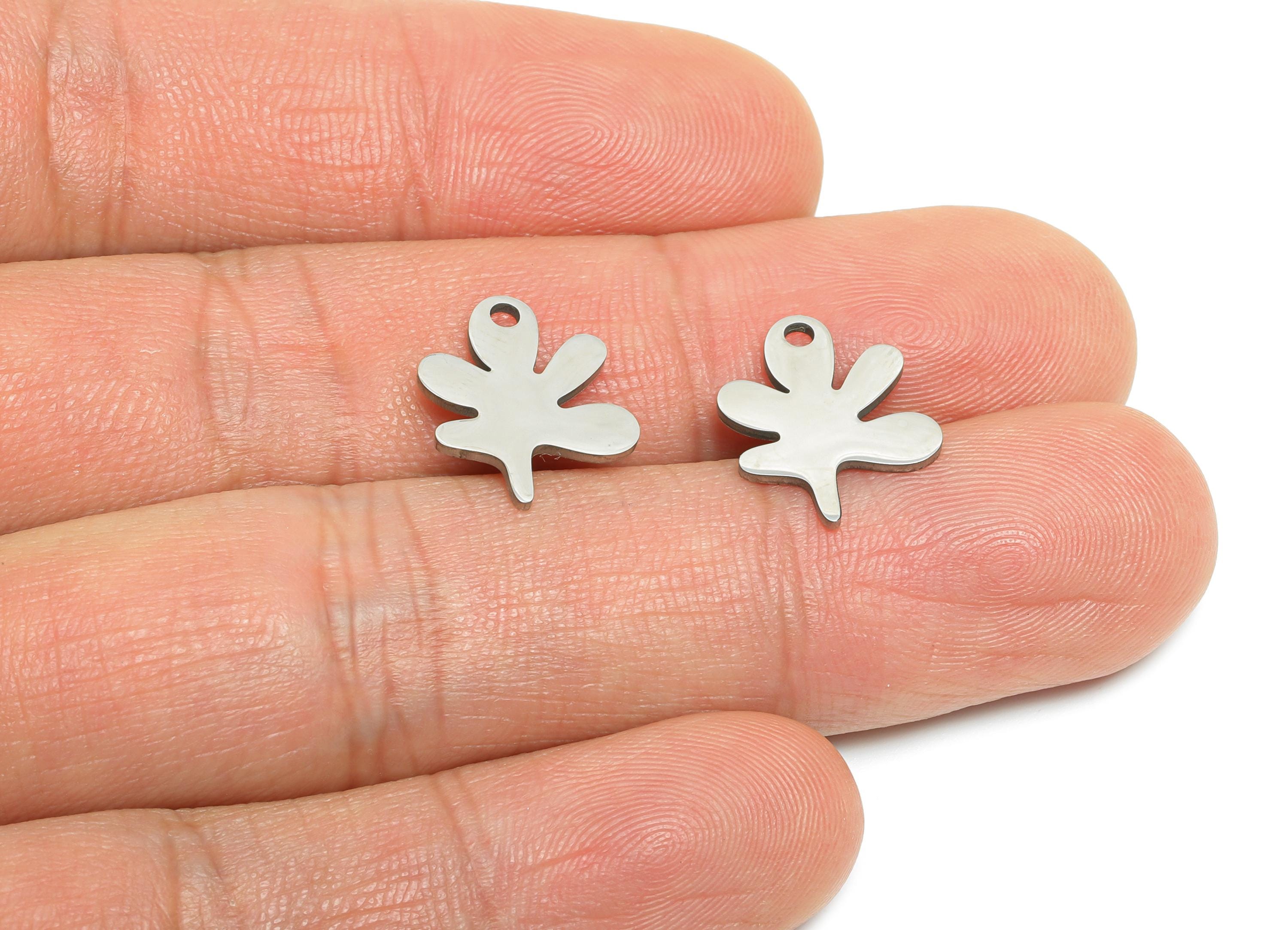 Steel Leaf Charm - Minimalist Nature Jewelry - Laser Cut Stainless Steel Botanical Charm - Simple Plant Jewelry - 12.92x12x0.98mm - SS2507 - DOMEDBAZAAR