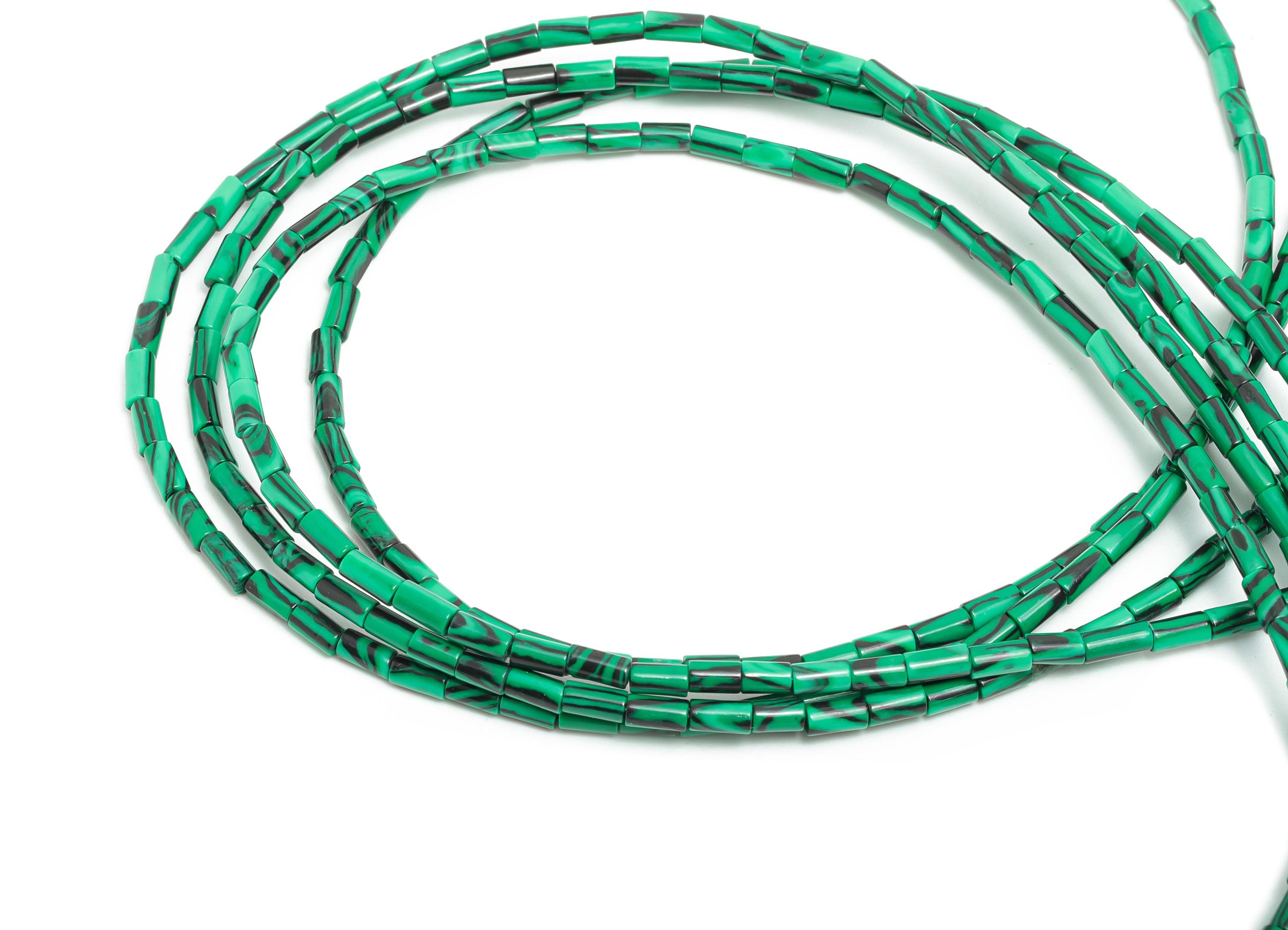 2x4mm Malachite Cylinder Bead - Cylinder Tube Malachite 15.35 Inch/Strand - Healing Stone Bead - Craft Making Bead - Stone Supplies - NS2965 - DOMEDBAZAAR
