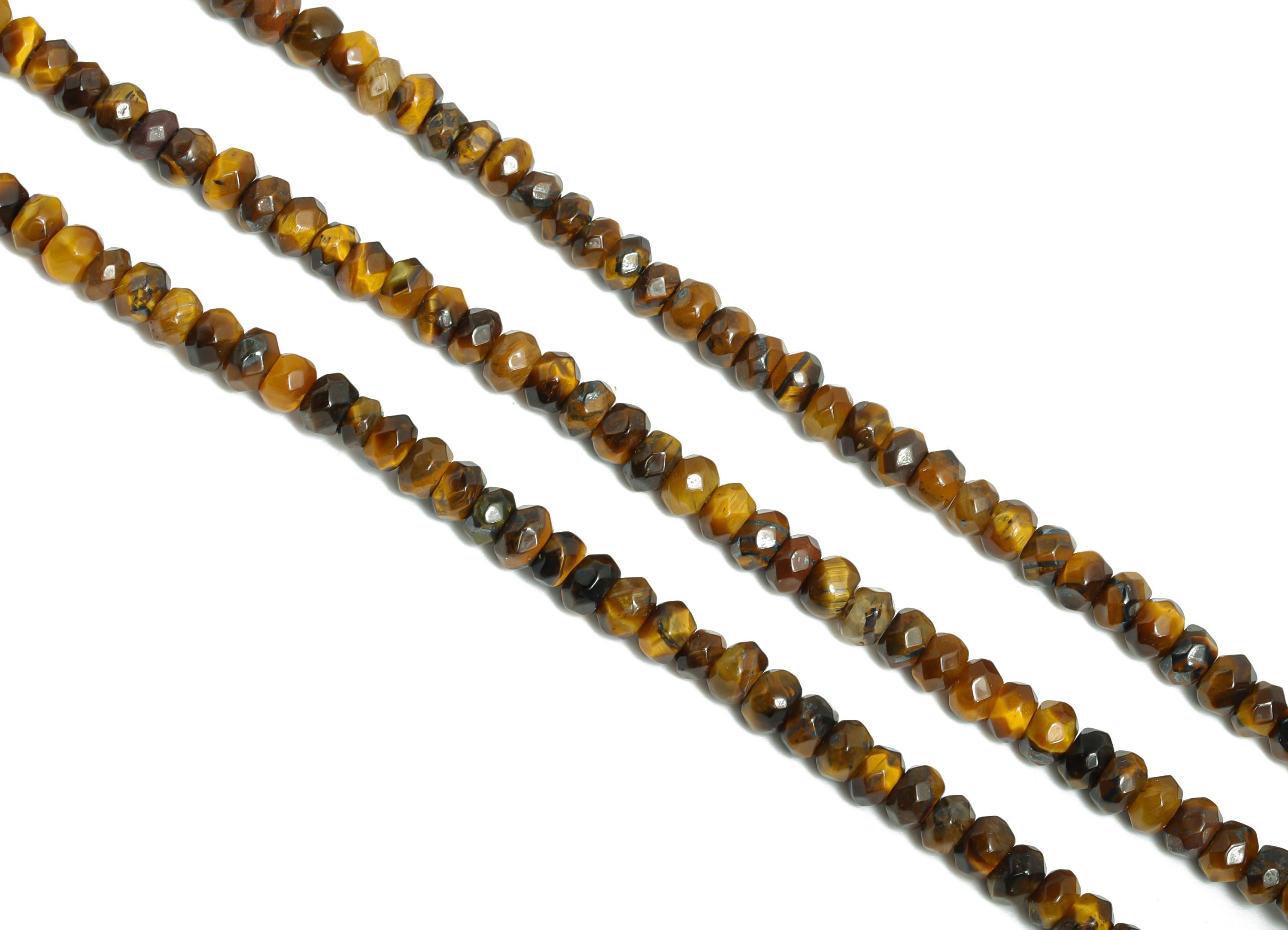 4mm Tiger's Eye Natural Stone Beads - Faceted Rondella Tiger's Eye 14.56 inch /Strand - DIY Crafting Gemstone Beads - Craft Making - NS2986 - DOMEDBAZAAR