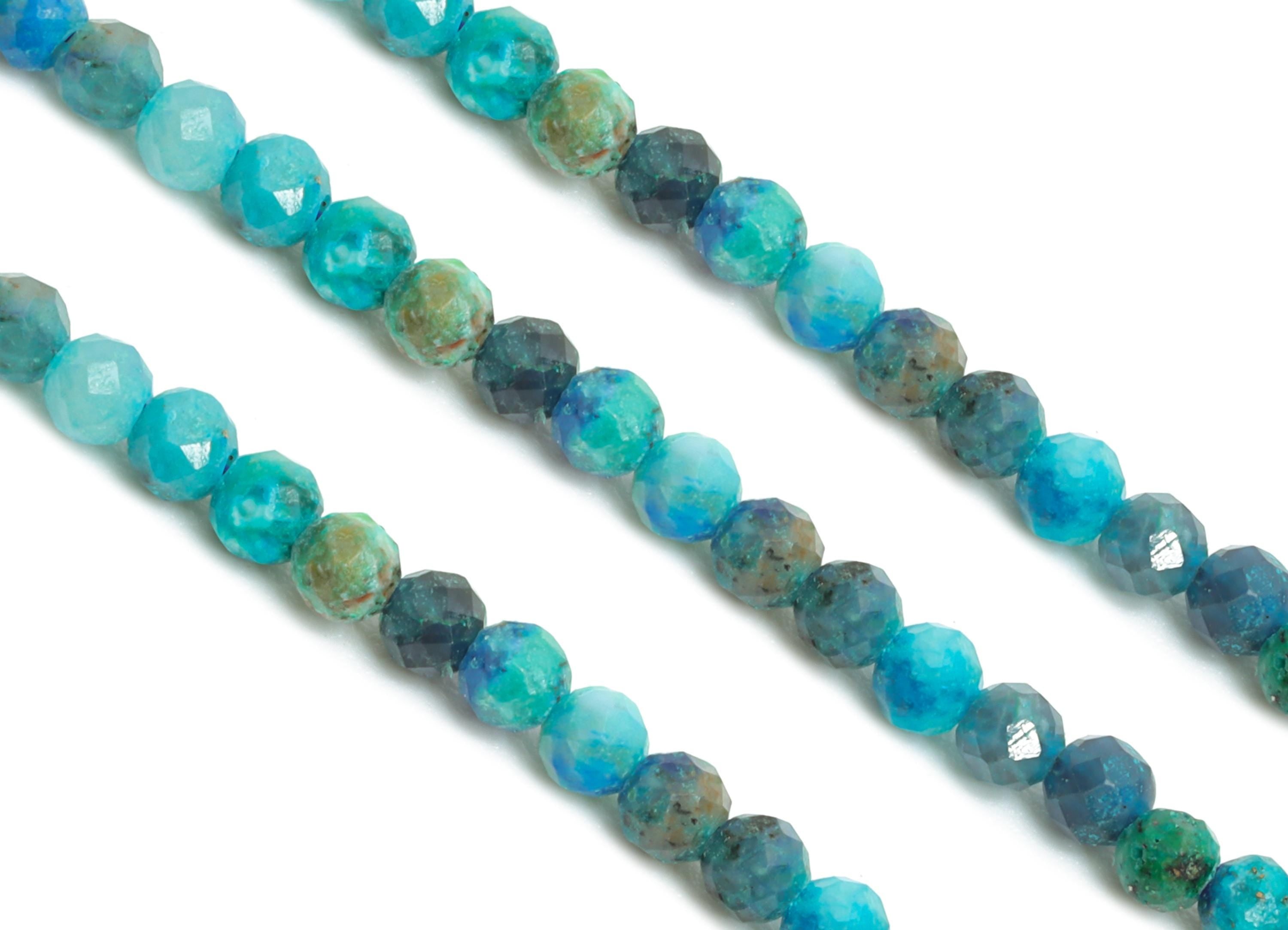 2mm Azurite Necklace Strand - Faceted Round Azurite Natural Stone 15.35inch/Strand - Necklace Craft DIY - Bead Supplies - 2.38x2mm - NS2498 - DOMEDBAZAAR
