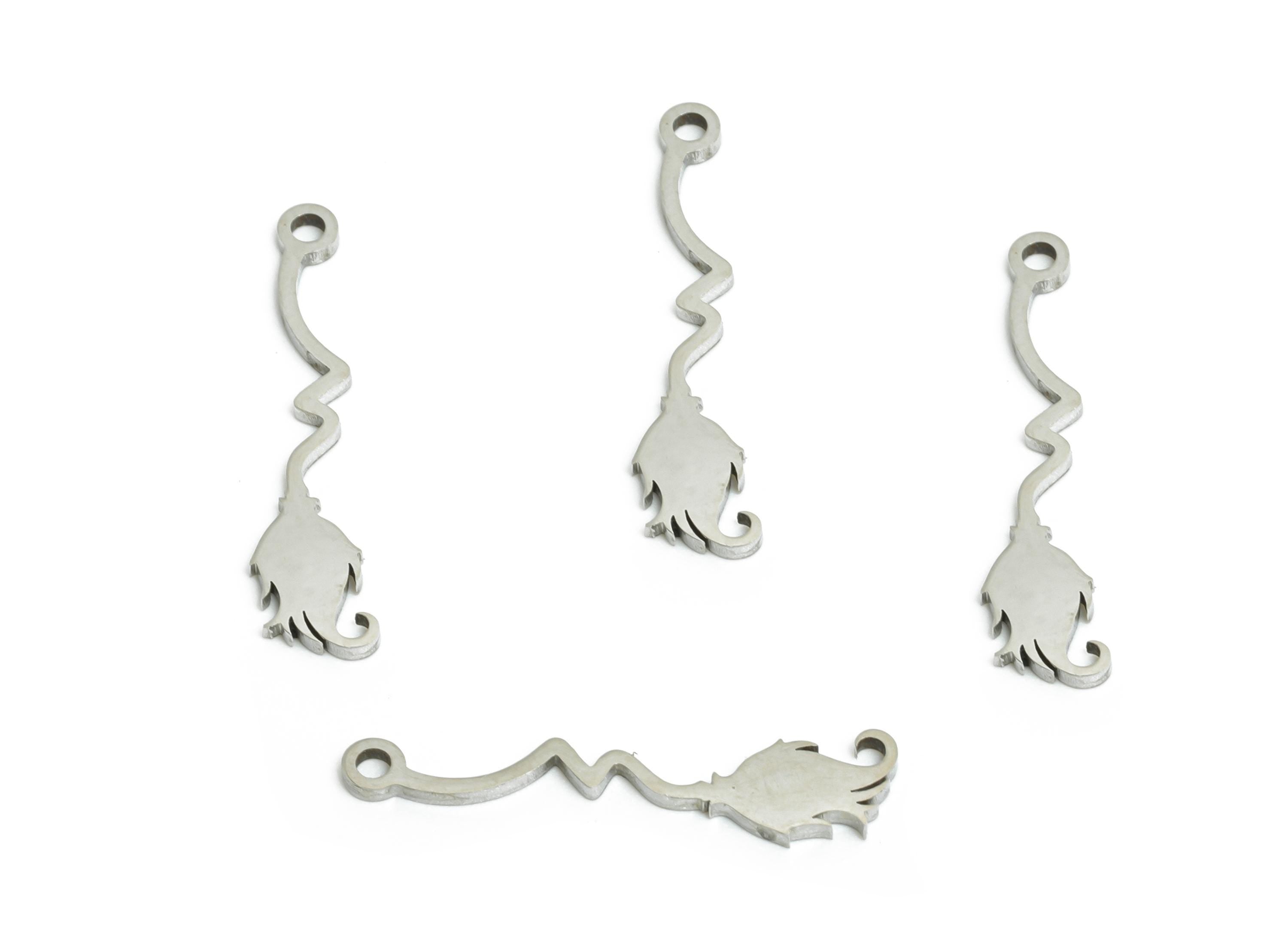 Steel Witch Broom Charm - Magical Flight Pendant - Halloween Jewelry Steel - Mystical Stainless Steel Jewelry - 19.6x4.5x0.98mm - SS2422 - DOMEDBAZAAR