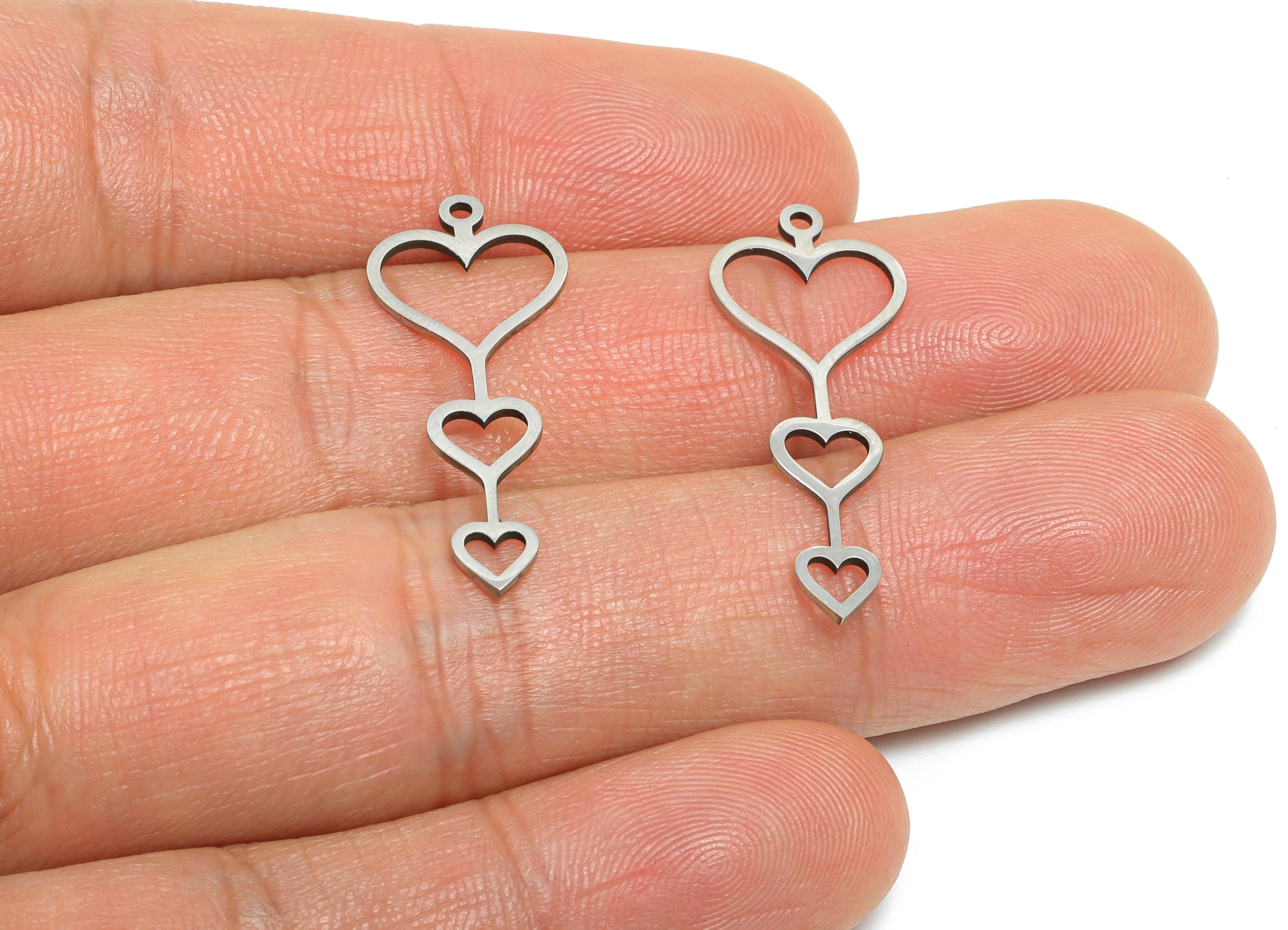 Steel Heart Pendant - Geometric Stacked Heart Charm for DIY - Minimalist Trendy Heart Jewelry - Steel Finding - 29.7x11.77x0.98mm - SS2428 - DOMEDBAZAAR