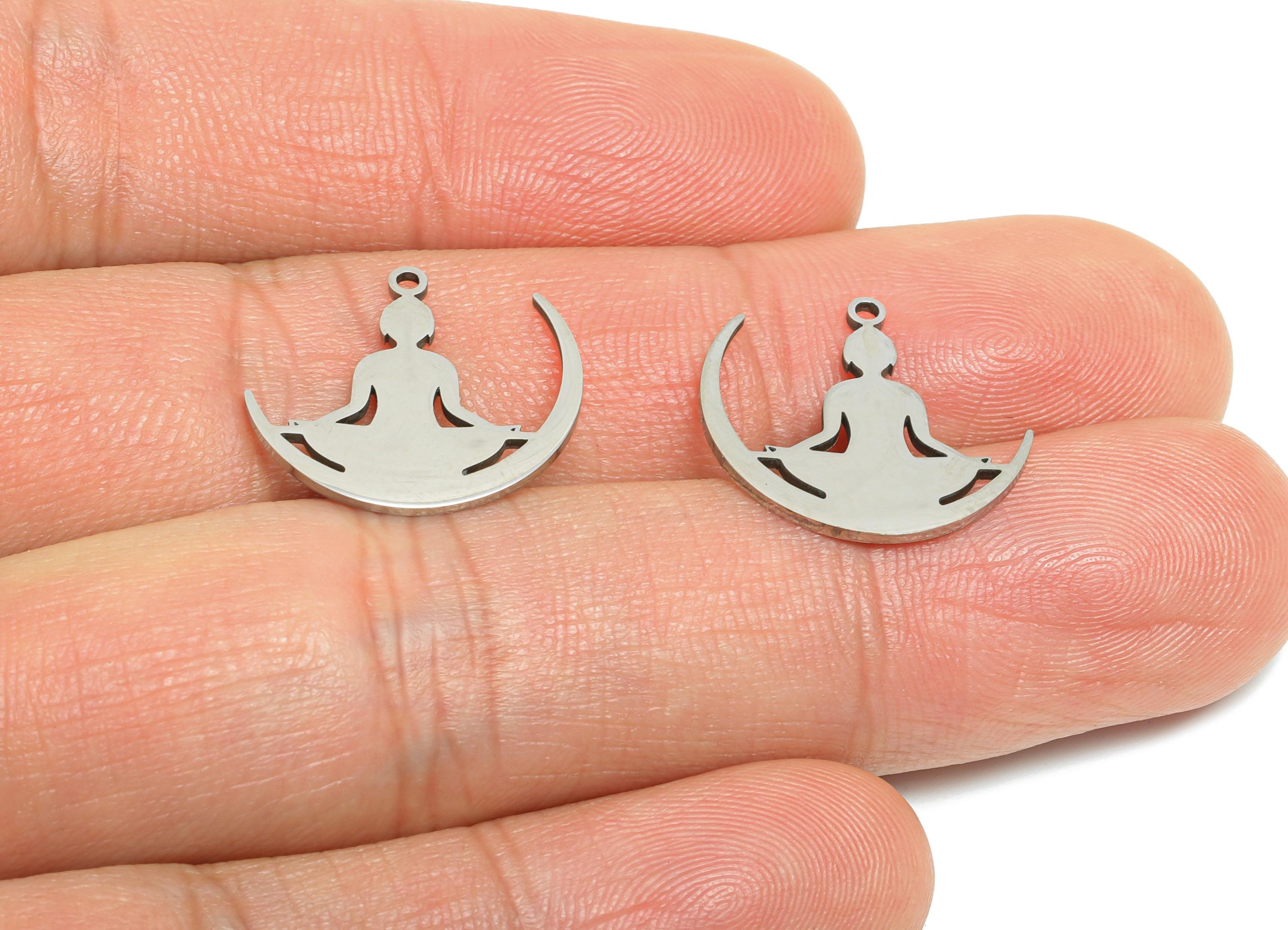 Steel Crescent Meditation Charms - Modern Yoga Inspired Pendant - Spiritual Healing Jewelry - Steel Findings - 16.7x17.95x0.98mm - SS2442 - DOMEDBAZAAR