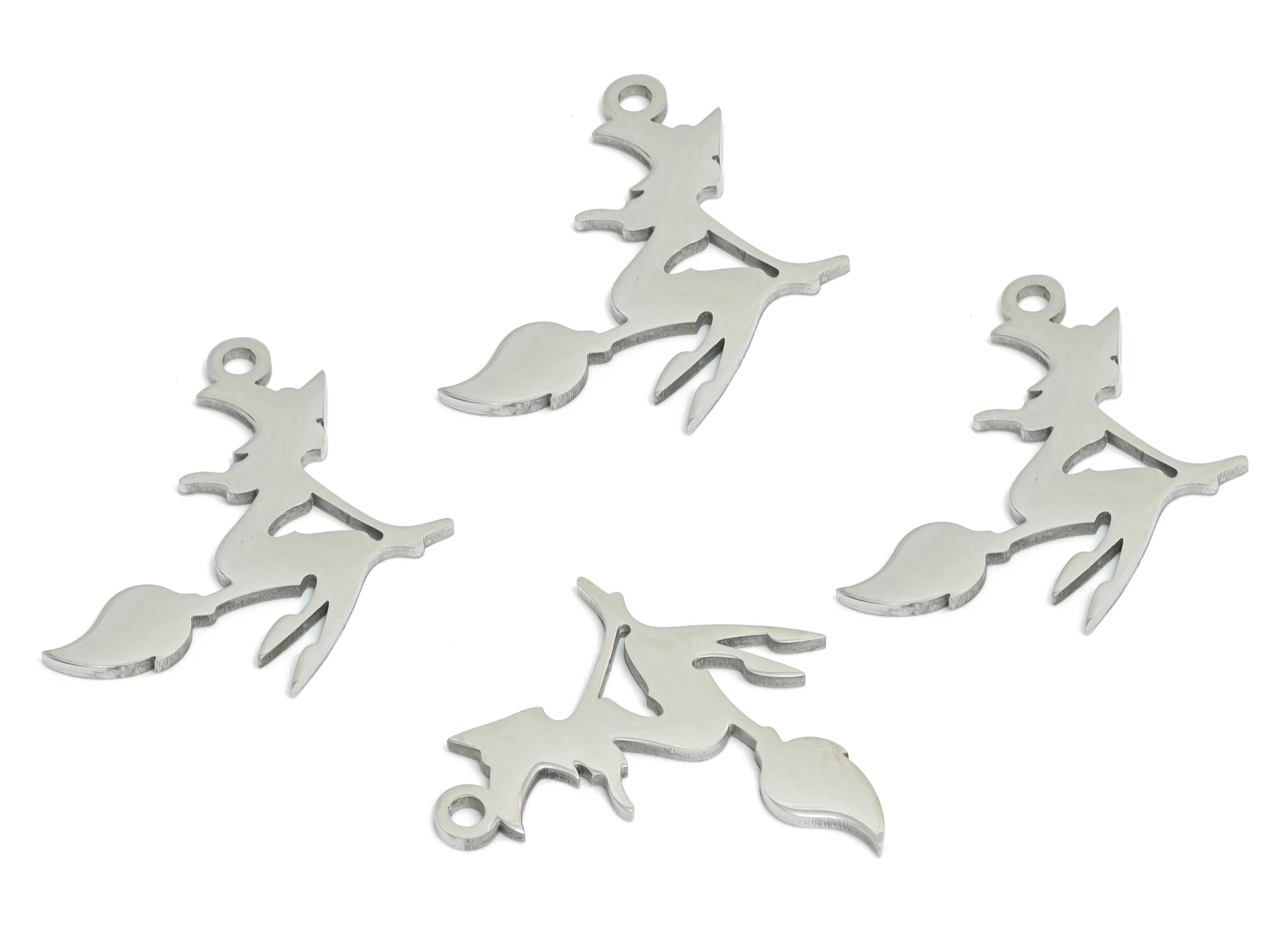 Witch on Broom Charm - Magical Magic Witch Pendant - Halloween Steel Jewelry Making - Stainless Steel Jewelry - 17.8x17.66x0.98mm - SS2508 - DOMEDBAZAAR