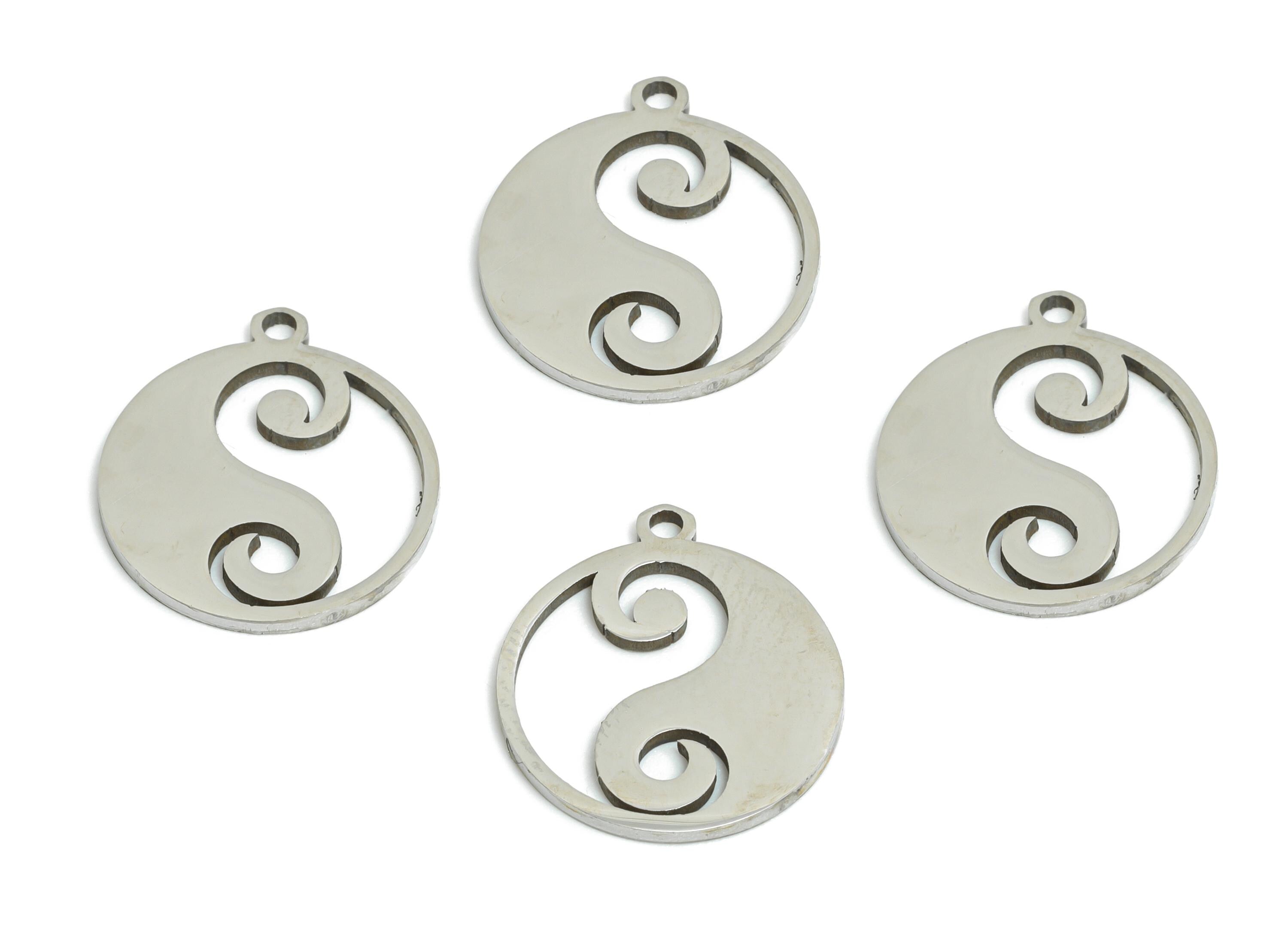 Steel Yin Yang Charms - Yin-Yang Energy Accessories - Steel Chinese Style Jewelry - Spiritual Healing Jewelry - 14.7x12.9x0.98mm - SS2437 - DOMEDBAZAAR
