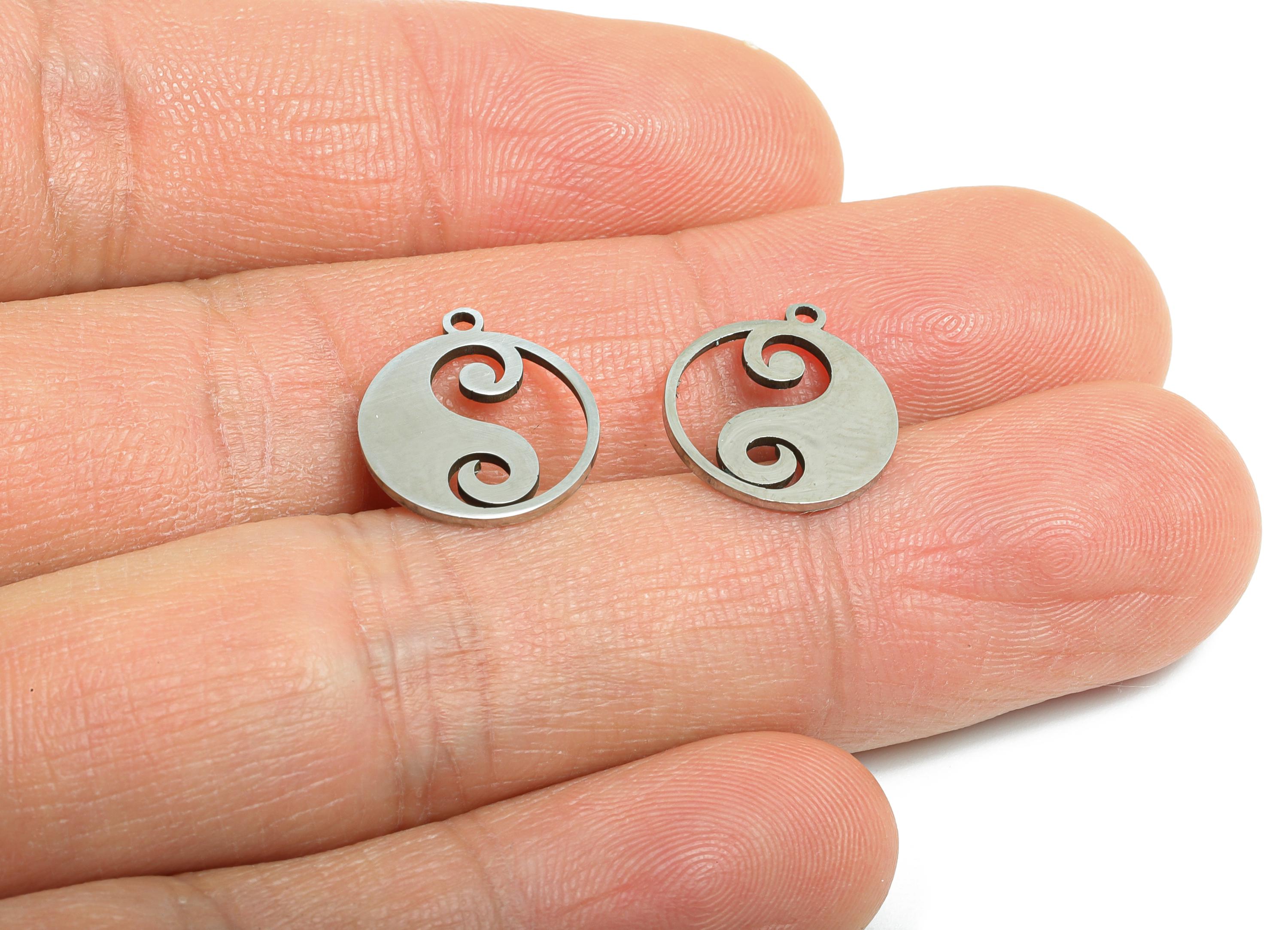 Steel Yin Yang Charms - Yin-Yang Energy Accessories - Steel Chinese Style Jewelry - Spiritual Healing Jewelry - 14.7x12.9x0.98mm - SS2437 - DOMEDBAZAAR