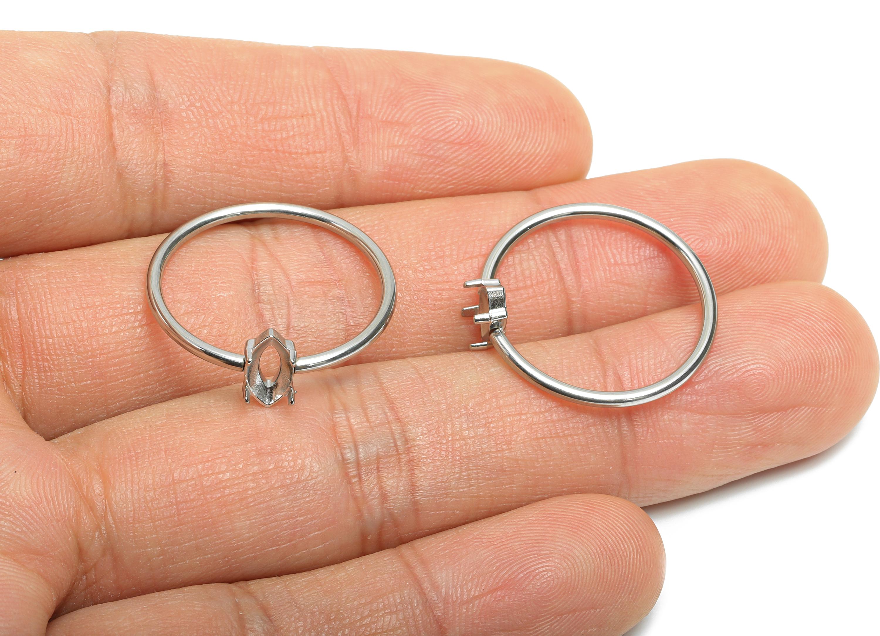 4x8mm Marquise Setting Ring - Ring Inner Size #9/18.9mm - Steel Gemstone Holder Cabochon Ring Base - Prong Setting Ring - 23x22x1mm-SS1556-9 - DOMEDBAZAAR