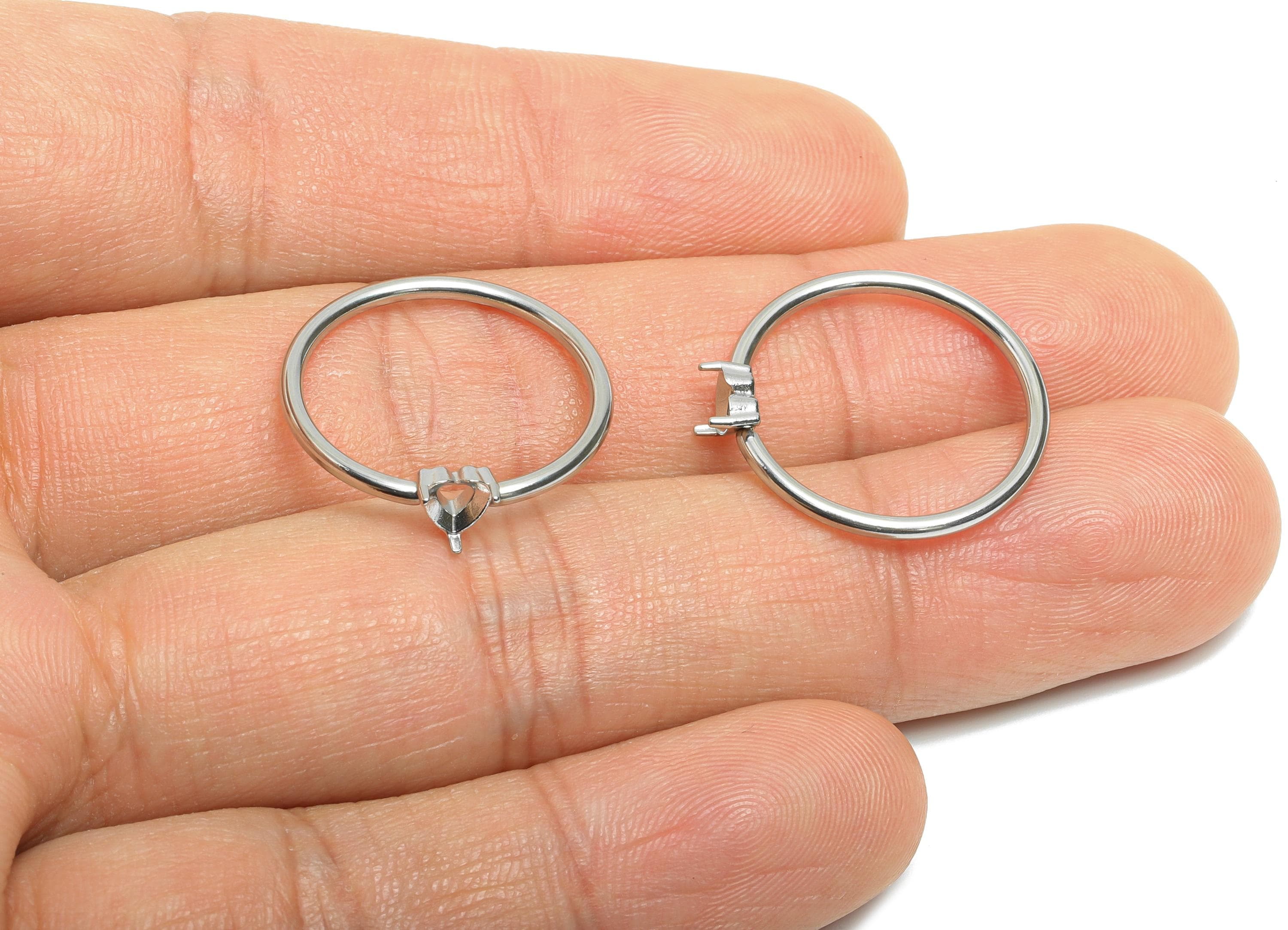 4x4mm Heart Setting Ring - Ring Inner Size #7/17.3mm - Steel Gemstone Holder Cabochon Ring Base - Prong Setting Ring - 22x20x1mm - SS1555-7 - DOMEDBAZAAR