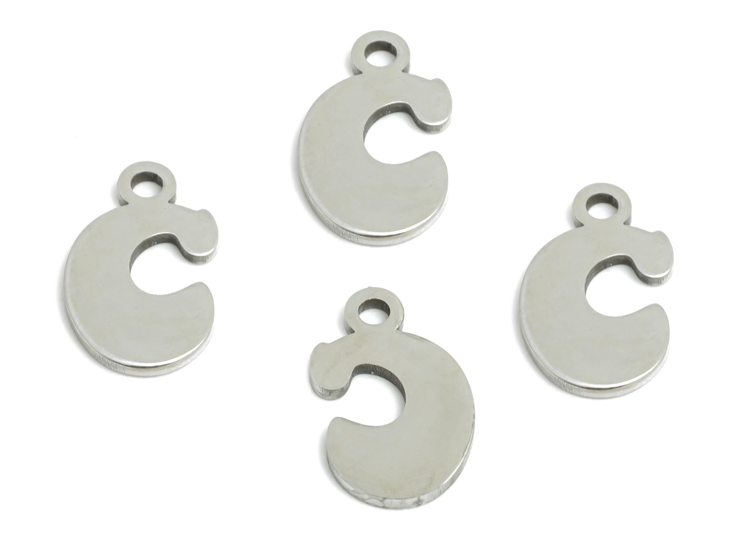 Steel Letter C Charms - Personalized Initial Pendant for Bracelet - Unique Name Jewelry - Stylish Statement DIY - 11.9x7.3x0.98mm - SS2385 - DOMEDBAZAAR