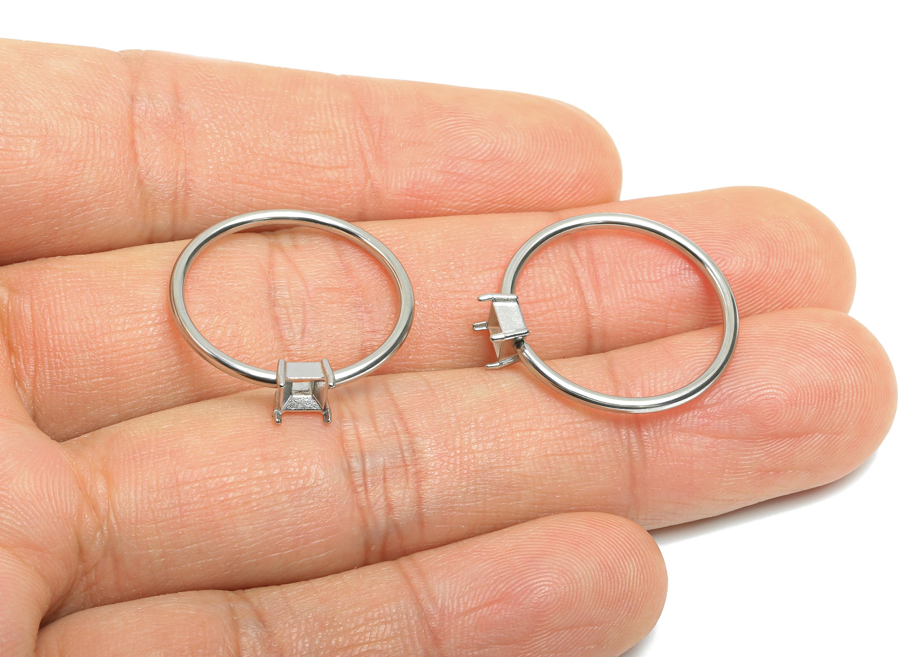 4x4mm Square Setting Ring - Prong Ring Settings - Ring Inner Size #9/18.9mm - Gemstone Holder Cabochon Ring Base - 23x22x1.5mm - SS1550-9 - DOMEDBAZAAR