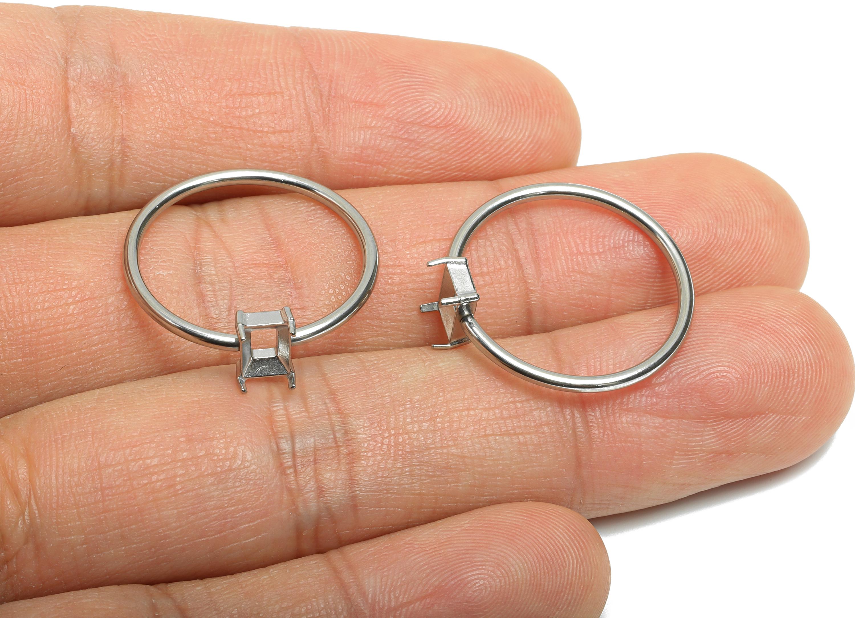 4x6mm Rectangle Setting Ring - Prong Ring Settings - Ring Inner Size #9/18.9mm - Gemstone Holder Cabochon Ring Base - 24x22x1.5mm - SS1549-9 - DOMEDBAZAAR