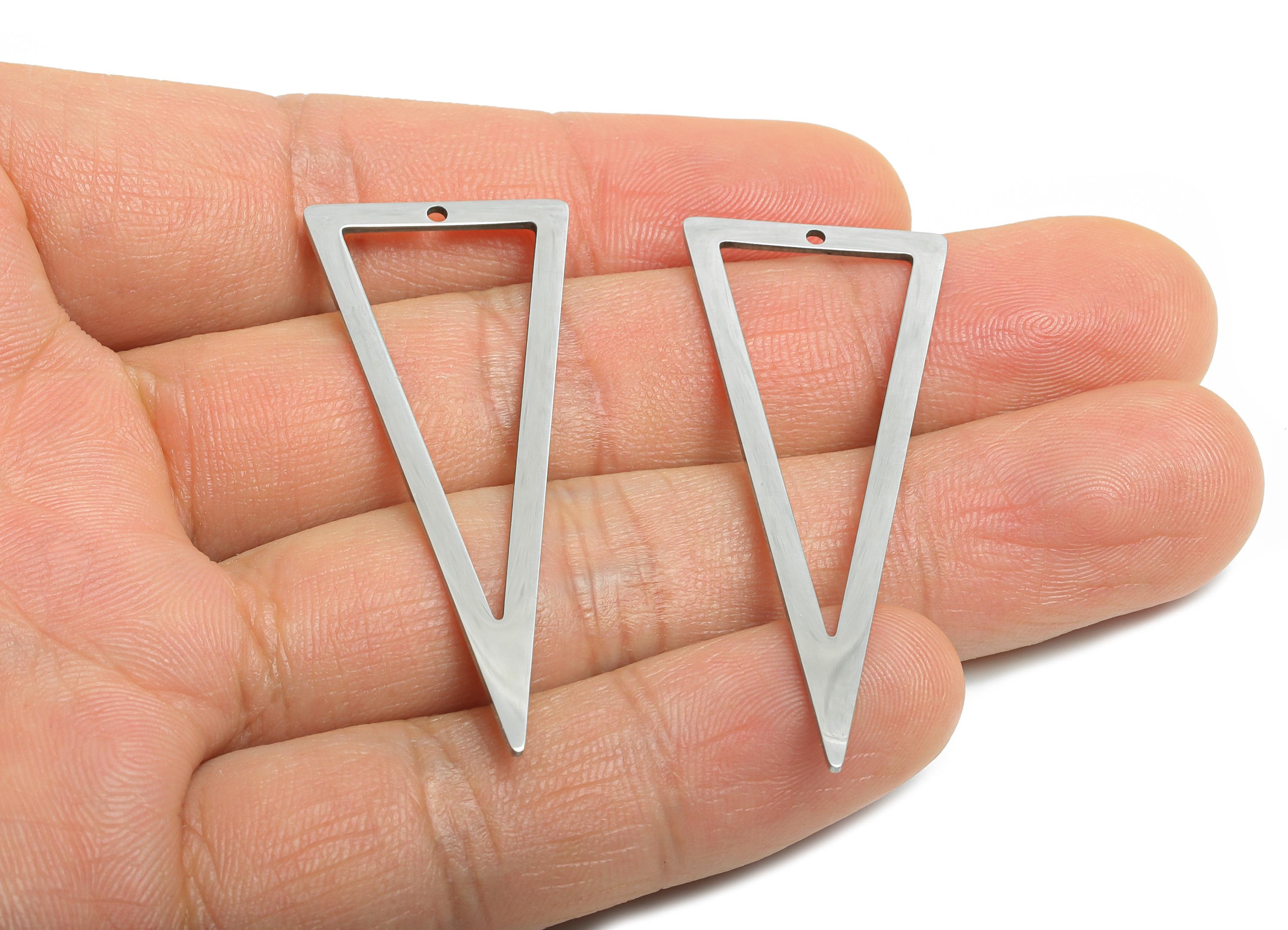 Steel Triangle Pendant - Hollow Triangle Geometric Component - Flat Metal Jewelry Supplies - DIY Craft Making - 50x19.66x0.98mm - SS2322 - DOMEDBAZAAR