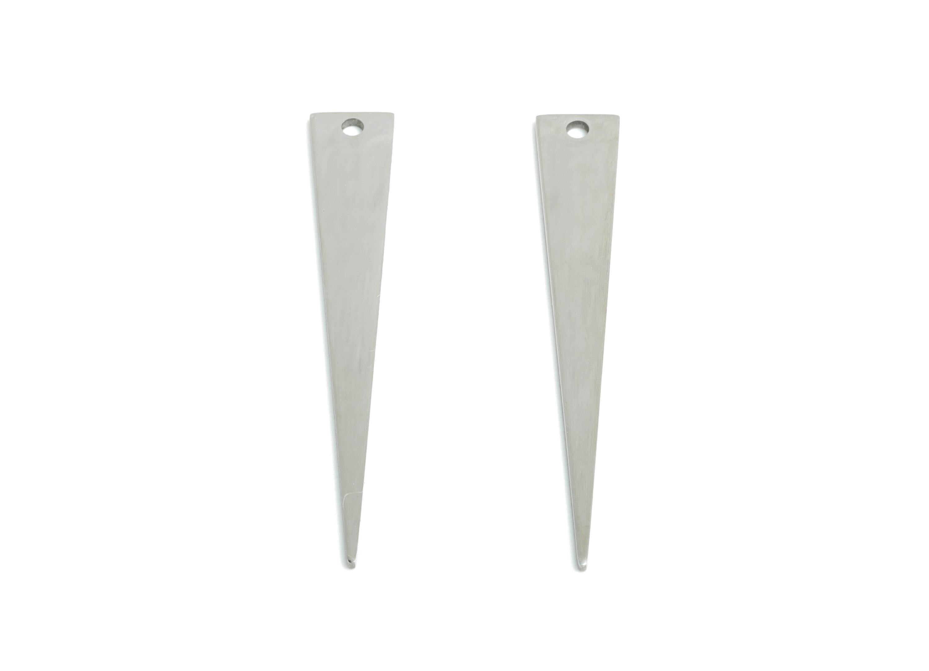 Steel Triangle Spike Pendant - Minimalist Triangle Geometric Charm - Flat Metal Jewelry Component - DIY Craft Making - 39x6x0.98mm - SS2278 - DOMEDBAZAAR