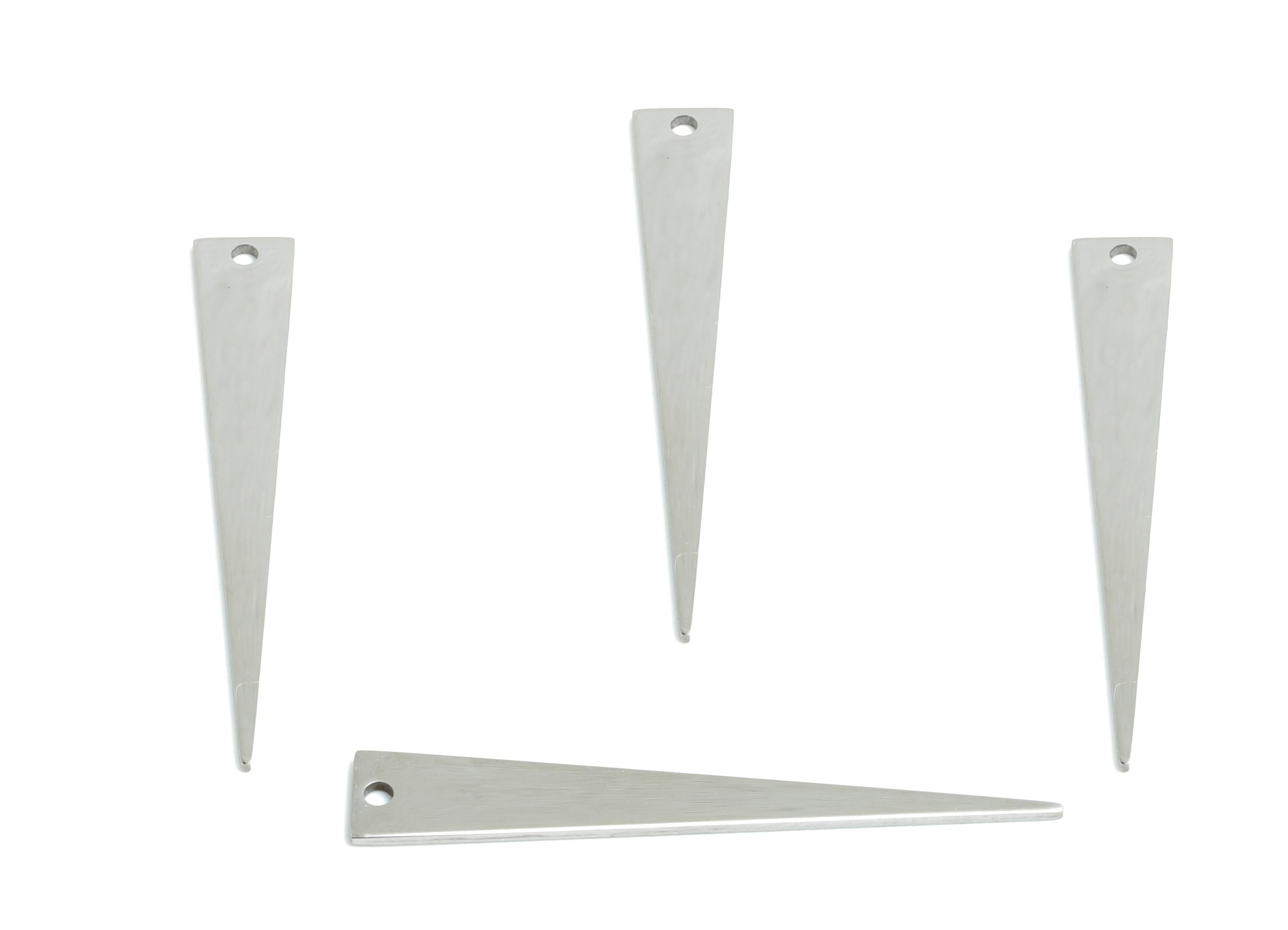 Steel Triangle Spike Pendant - Minimalist Triangle Geometric Charm - Flat Metal Jewelry Component - DIY Craft Making - 39x6x0.98mm - SS2278 - DOMEDBAZAAR