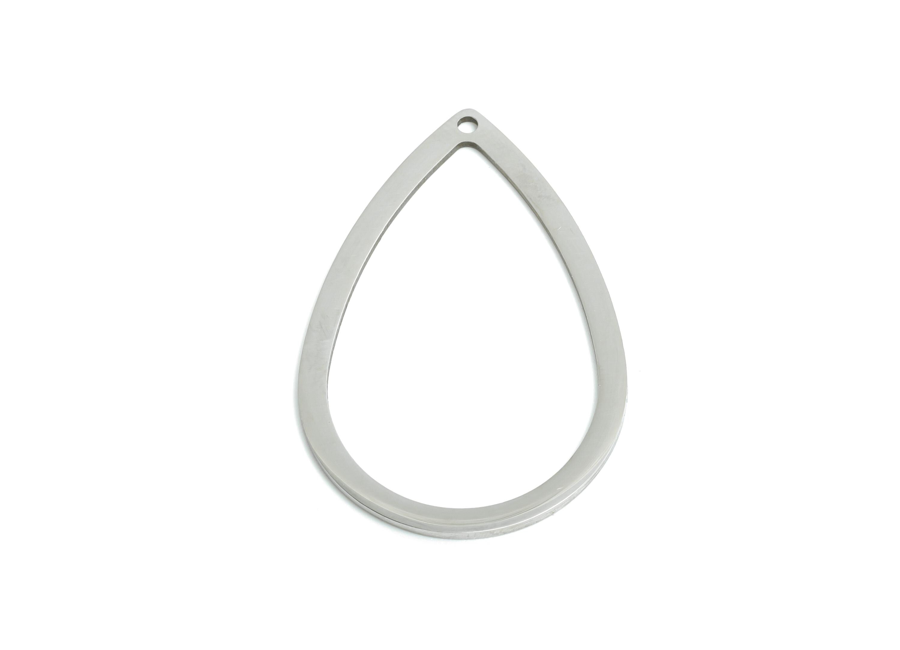 Steel Drop Ring Pendant - Hollow Teardrop Geometric Component - Modern Flat Metal Jewelry Charm - DIY Craft Making - 36x23x0.98mm - SS2291 - DOMEDBAZAAR