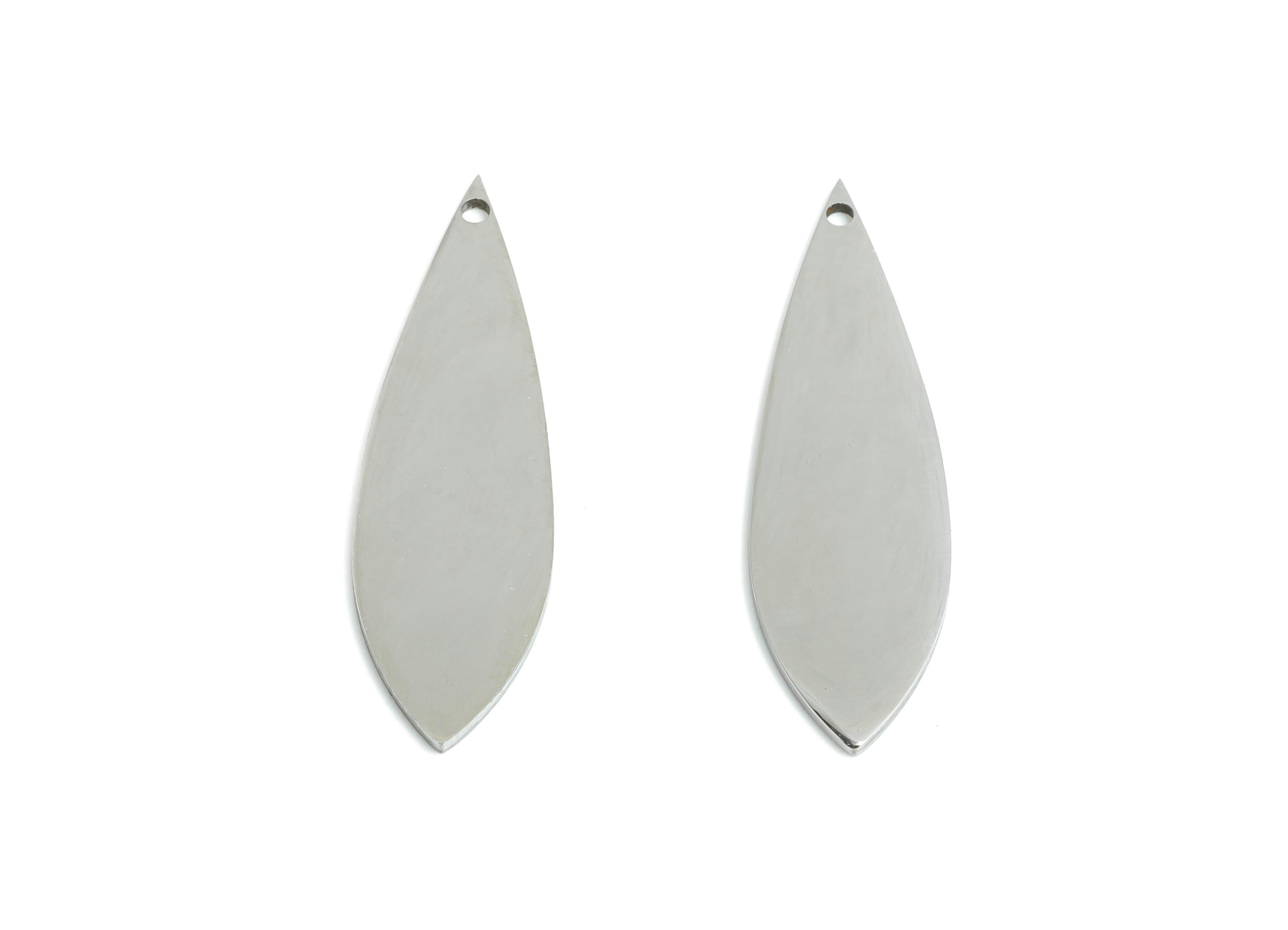 Steel Marquise Leaf Charm - Steel Smooth Geometric Jewelry - Sleek Minimalist Metal Accessories - DIY Necklace Making - 30x9x0.98mm - SS2280 - DOMEDBAZAAR