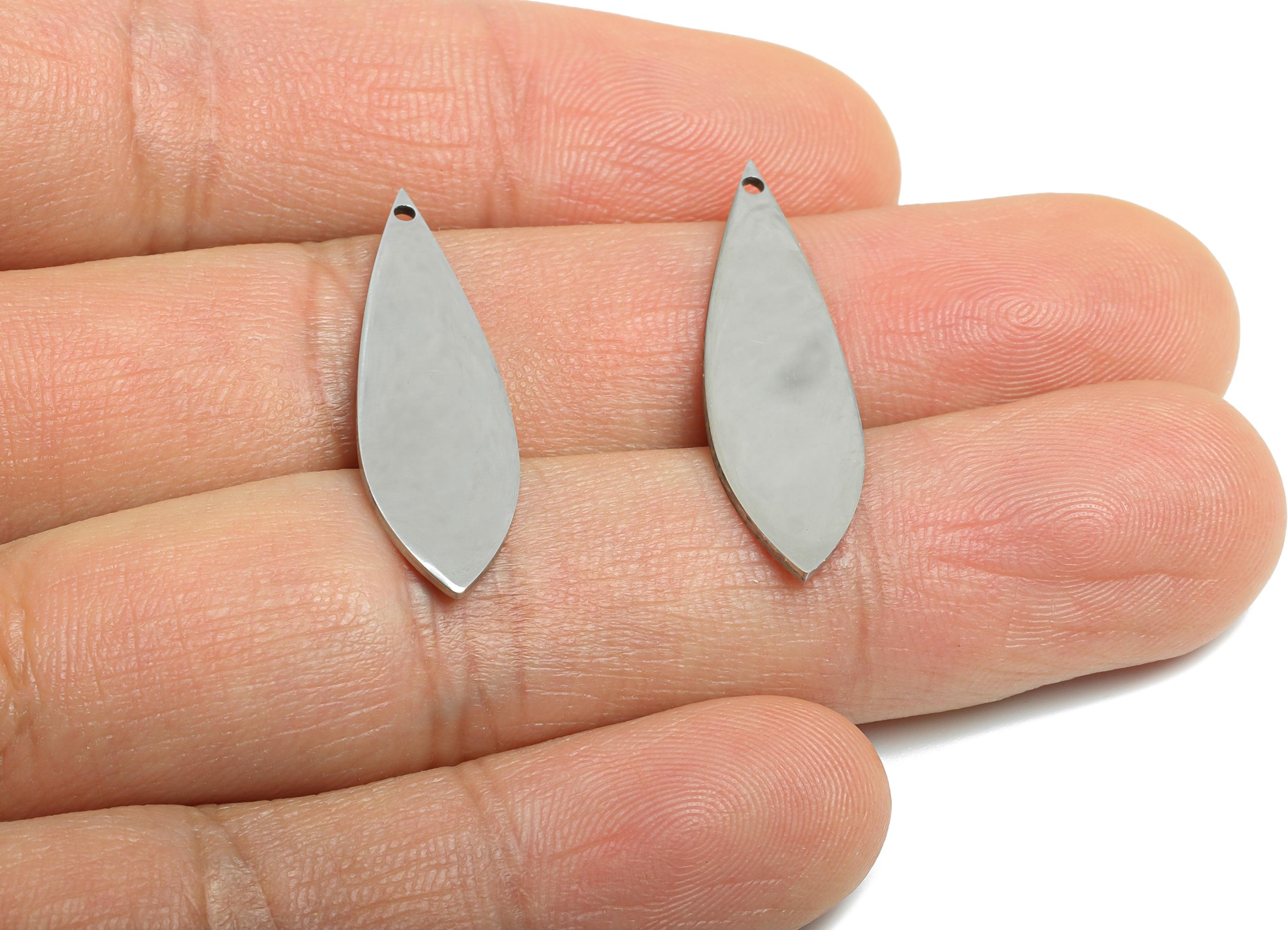 Steel Marquise Leaf Charm - Steel Smooth Geometric Jewelry - Sleek Minimalist Metal Accessories - DIY Necklace Making - 30x9x0.98mm - SS2280 - DOMEDBAZAAR