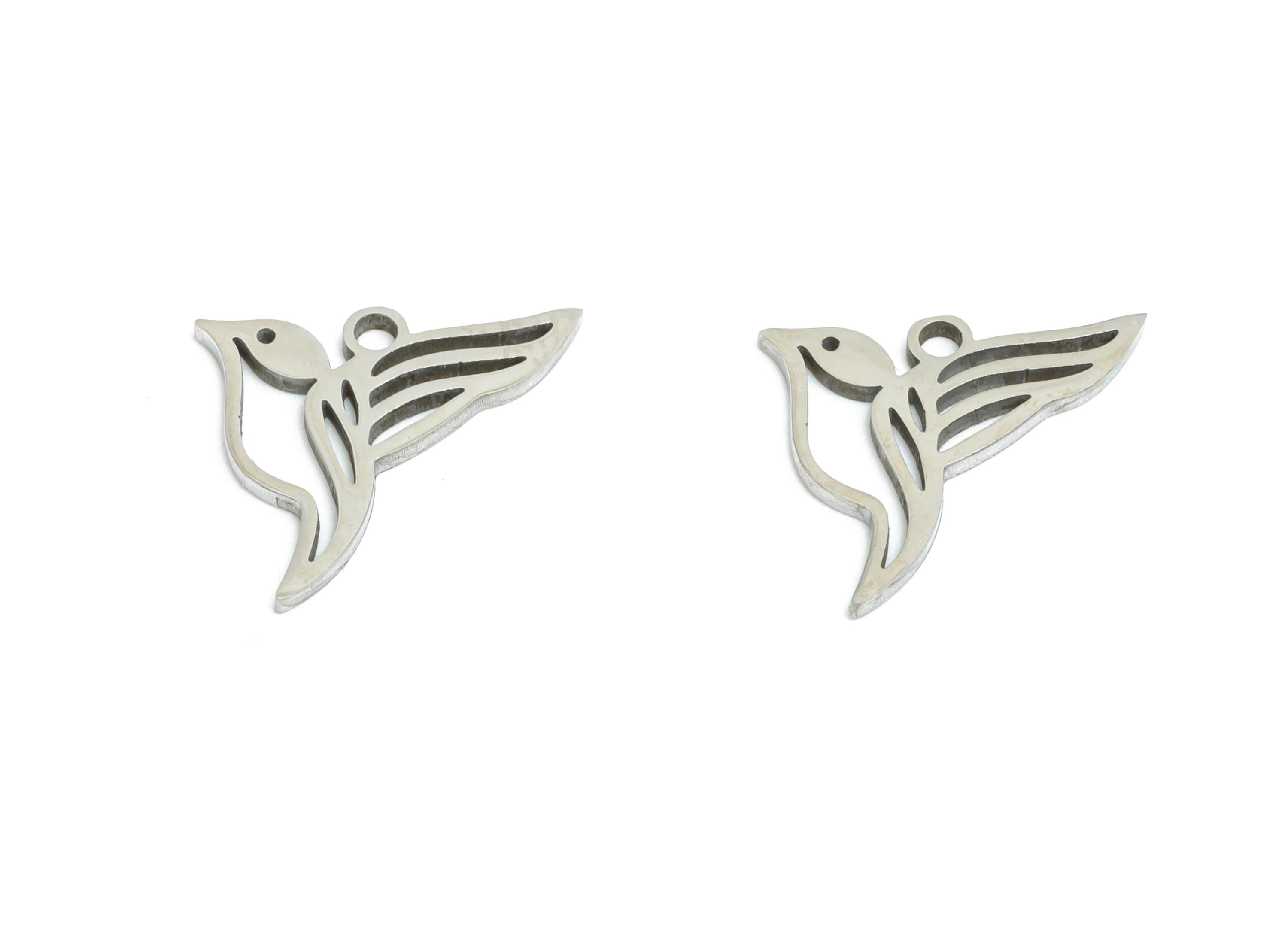 Steel Birds Charms - Elegant Animal Charm for Bracelet - Laser Cut Nature Theme Jewelry - Jewelry Making Supplies - 12x9.43x0.98mm - SS2365 - DOMEDBAZAAR