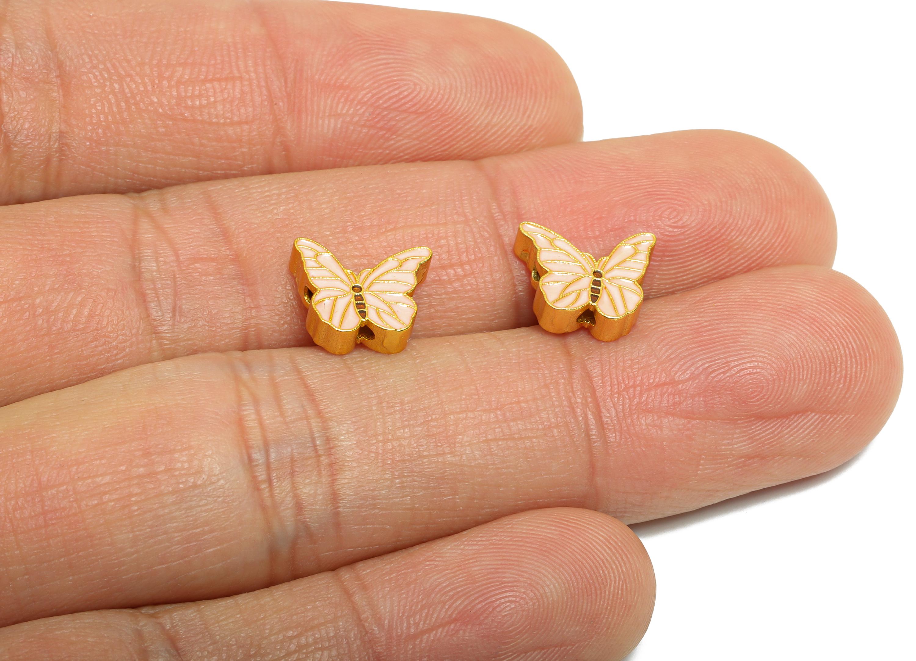Brass Enamel Butterfly Bead - Pink Butterfly Bead for Bracelets - Handcrafted Butterfly Bead - 24K Real Gold Plated - 10x8x2.95mm - RGP11000 - DOMEDBAZAAR