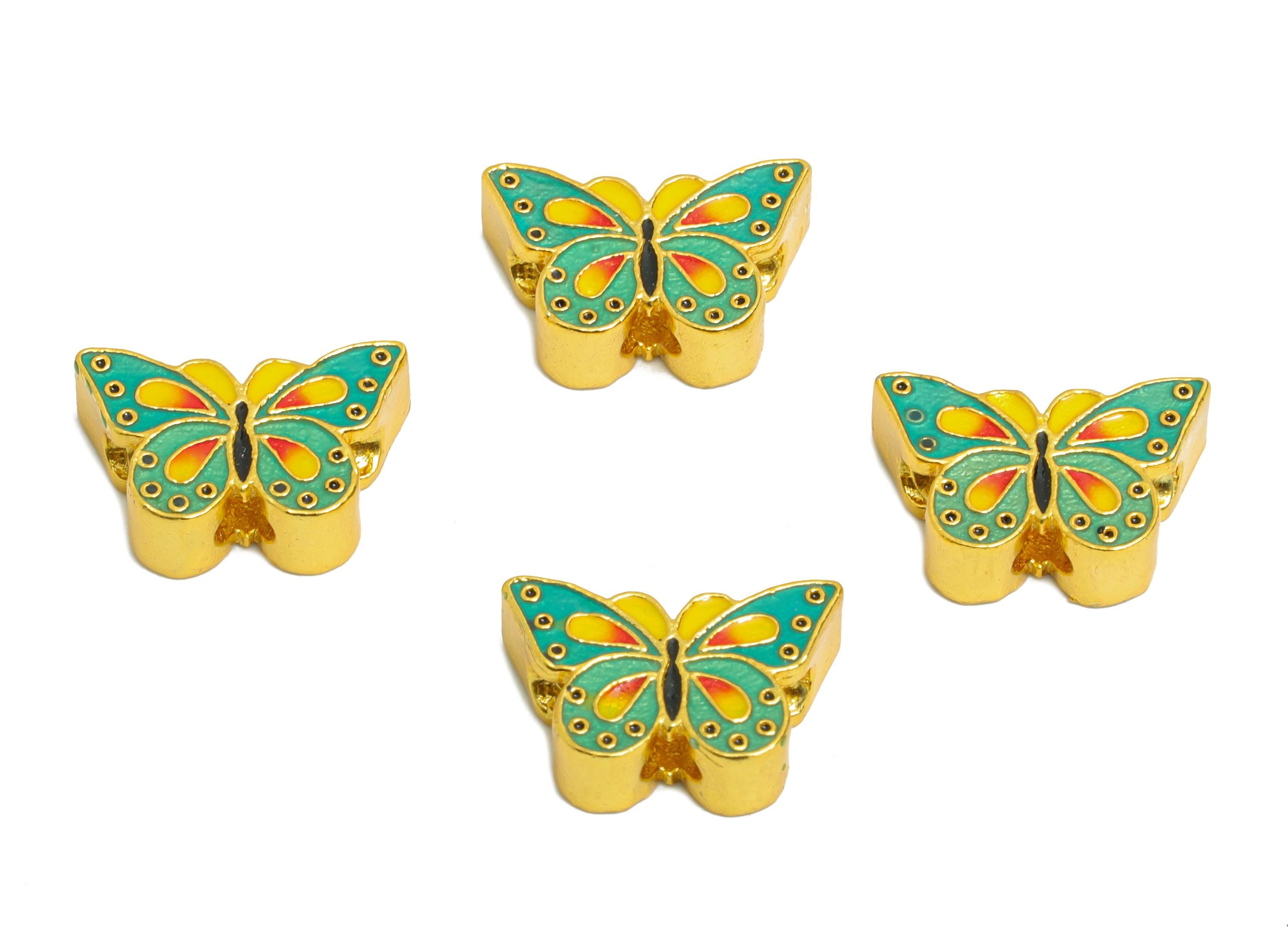 Brass Enamel Butterfly Bead - Multicolor Butterfly Bead - Gold Butterfly Charm for Bracelets - 24K Real Gold Plated - 7x11x3.69mm - RGP11001 - DOMEDBAZAAR