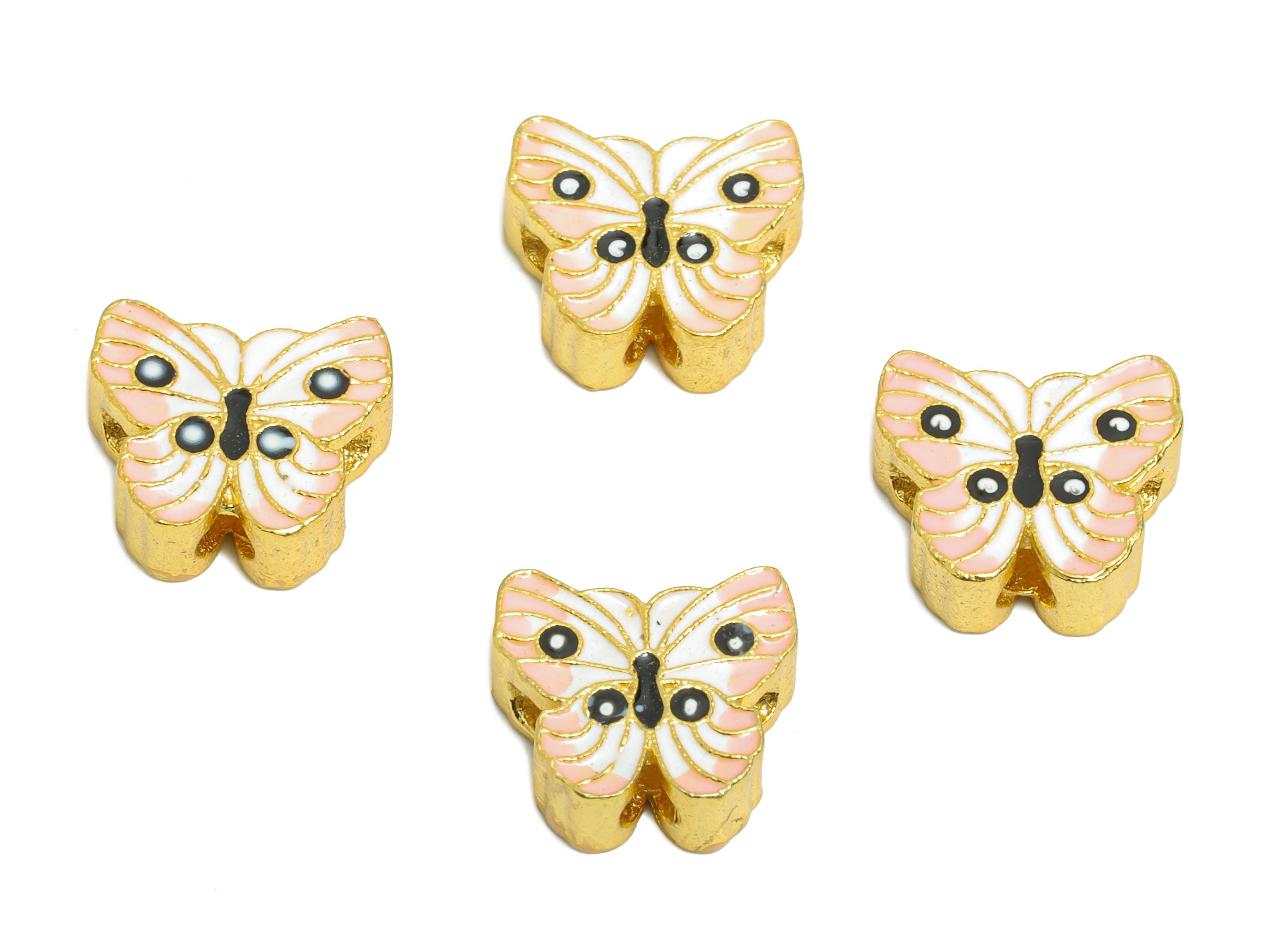 Brass Enamel Butterfly Bead - Multicolor Butterfly Bead - Boho Chic DIY Craft Bead for Bracelets - 24K Real Gold Plated - 9x10x3mm- RGP11002 - DOMEDBAZAAR