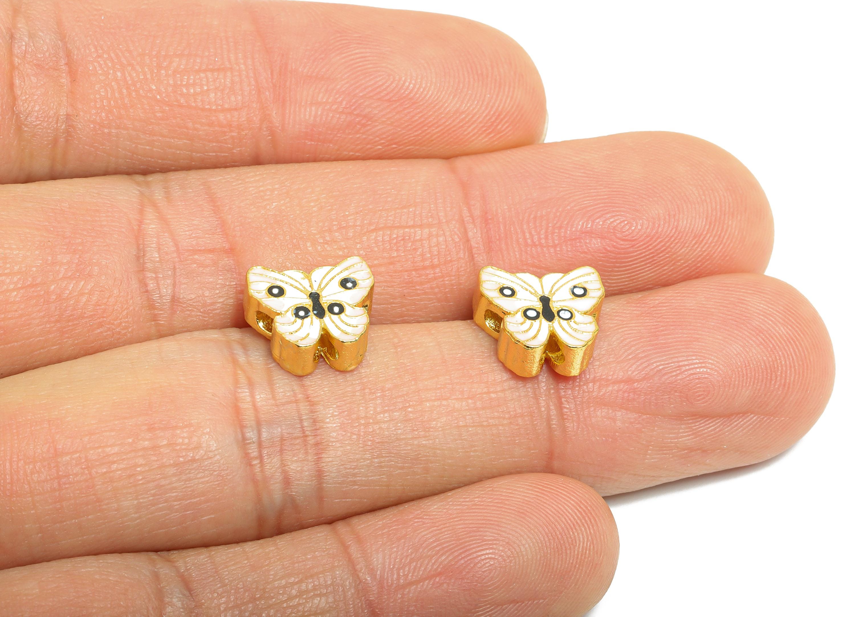 Brass Enamel Butterfly Bead - Multicolor Butterfly Bead - Boho Chic DIY Craft Bead for Bracelets - 24K Real Gold Plated - 9x10x3mm- RGP11002 - DOMEDBAZAAR