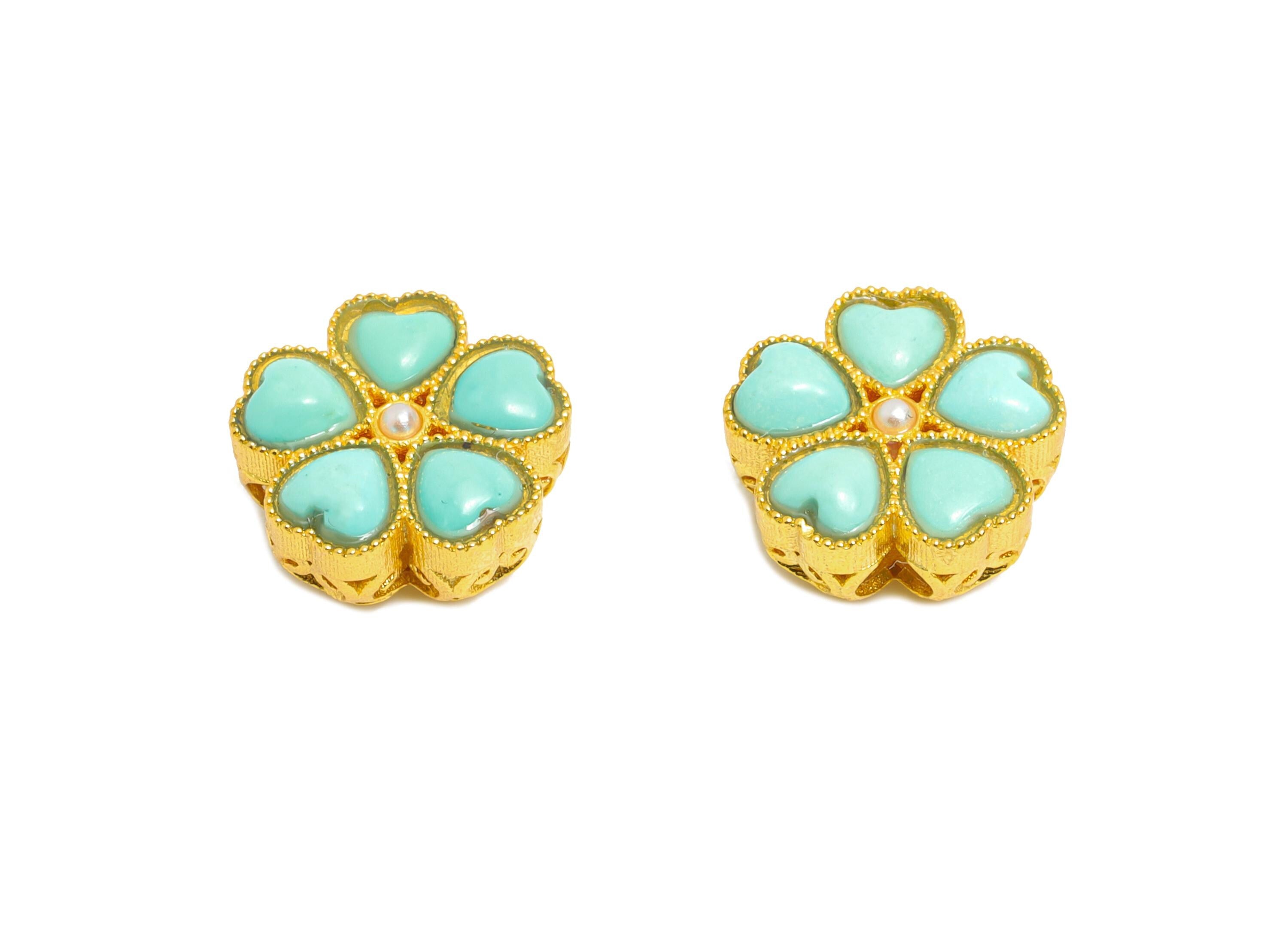 Brass Clover Bead Charm - Enamel Bead with Pearl Center - Elegant Bead for Handmade Jewelry - 24K Real Gold Plated - 9x9x4.63mm - RGP10997