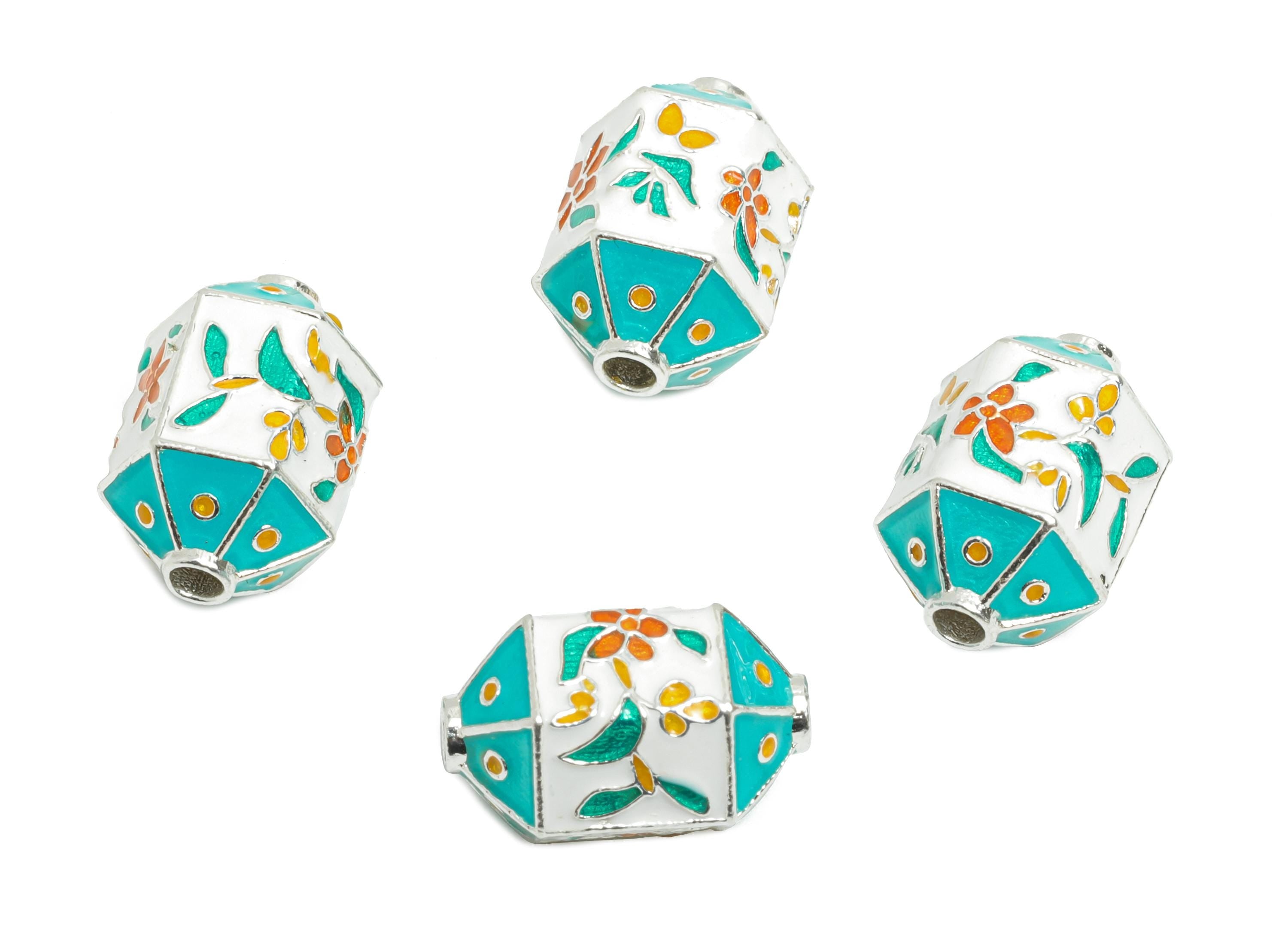 Brass Artisan Floral Bead - Enamel Cloisonné Bead - Colorful Flower Handmade Floral Enamel Bead - 24K Real Gold Plated - 12x7x7mm - RGP10988 - DOMEDBAZAAR