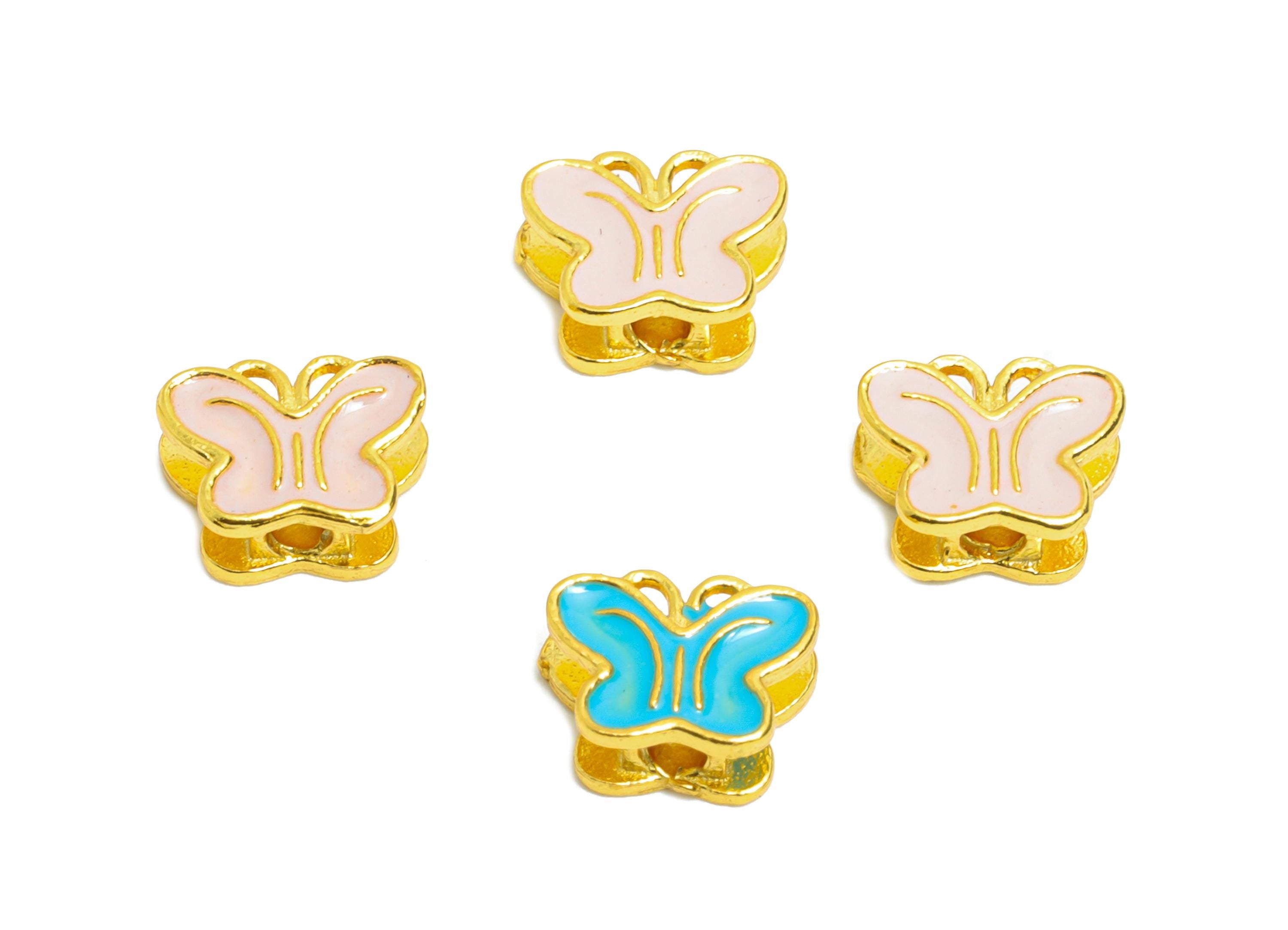 Brass Enamel Butterfly Bead - Colorful Butterfly Bead for Bracelets - Handcrafted Butterfly Bead - 24K Real Gold Plated - 4x6x2mm - RGP11005 - DOMEDBAZAAR