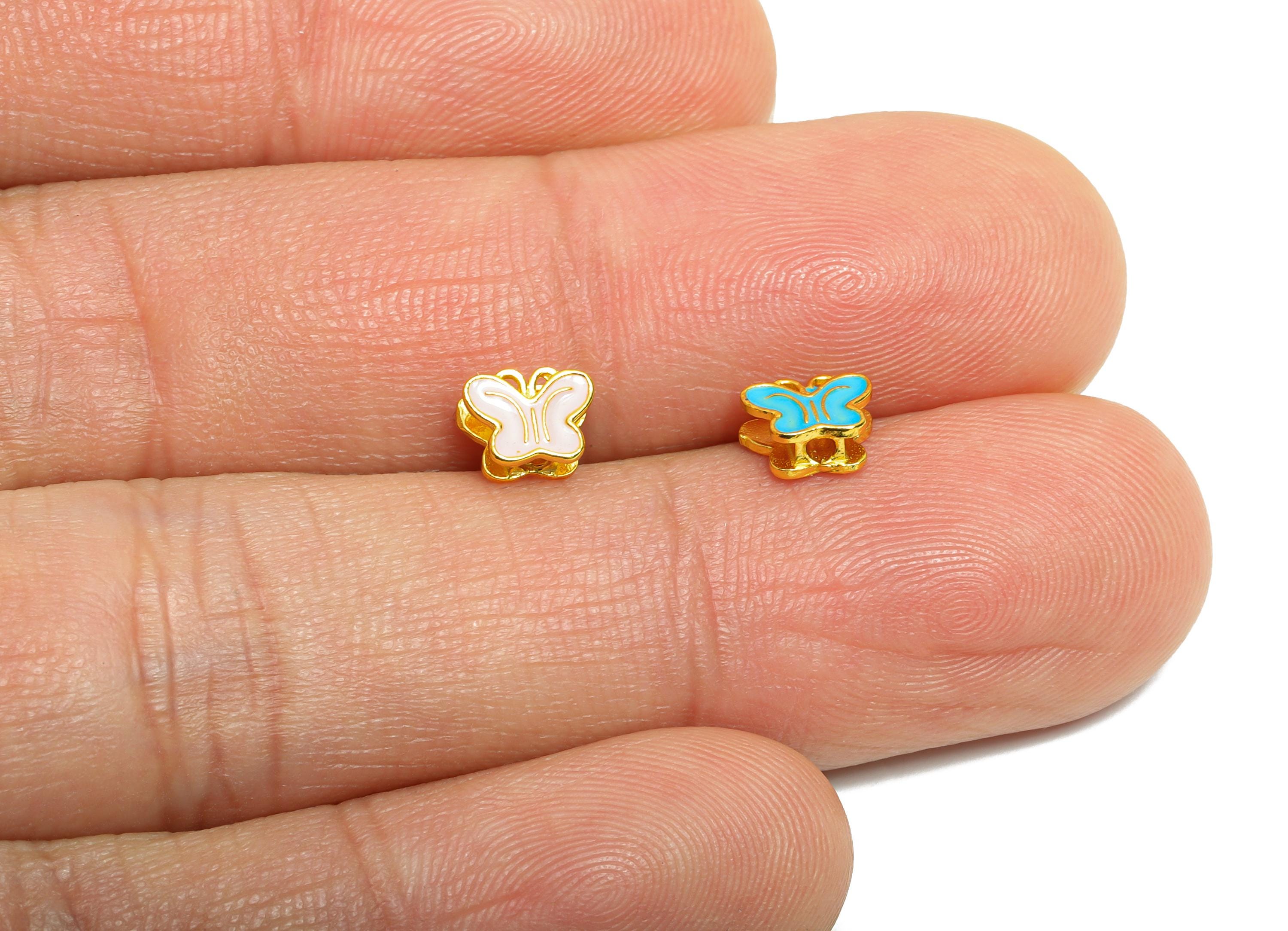 Brass Enamel Butterfly Bead - Colorful Butterfly Bead for Bracelets - Handcrafted Butterfly Bead - 24K Real Gold Plated - 4x6x2mm - RGP11005 - DOMEDBAZAAR