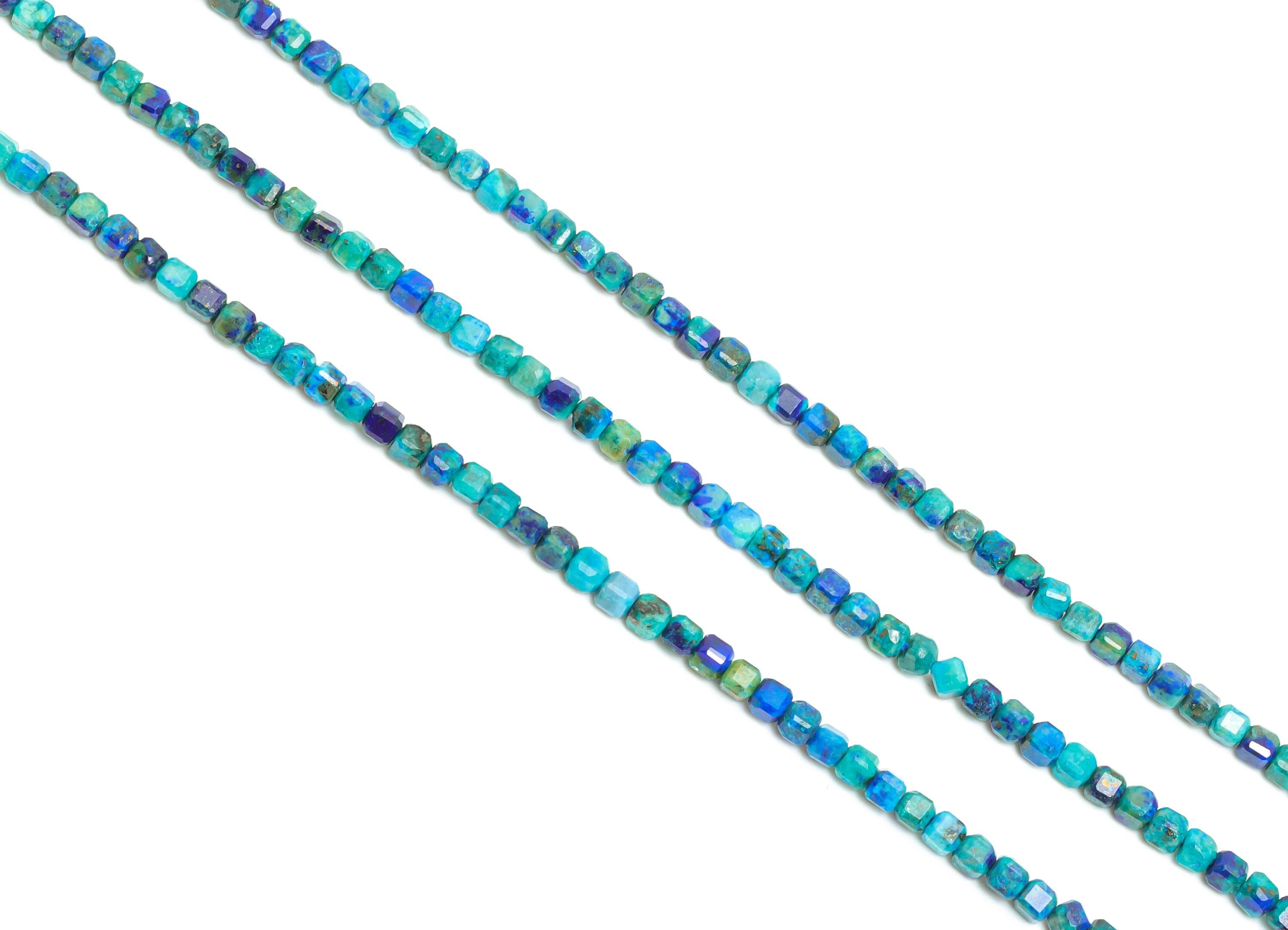 2x2mm Azurite Natural Stone Beads - Faceted Cube Azurite 15.5 inch /Strand - Crafting Gemstone Beads - Beads Craft Making - NS2483 - DOMEDBAZAAR