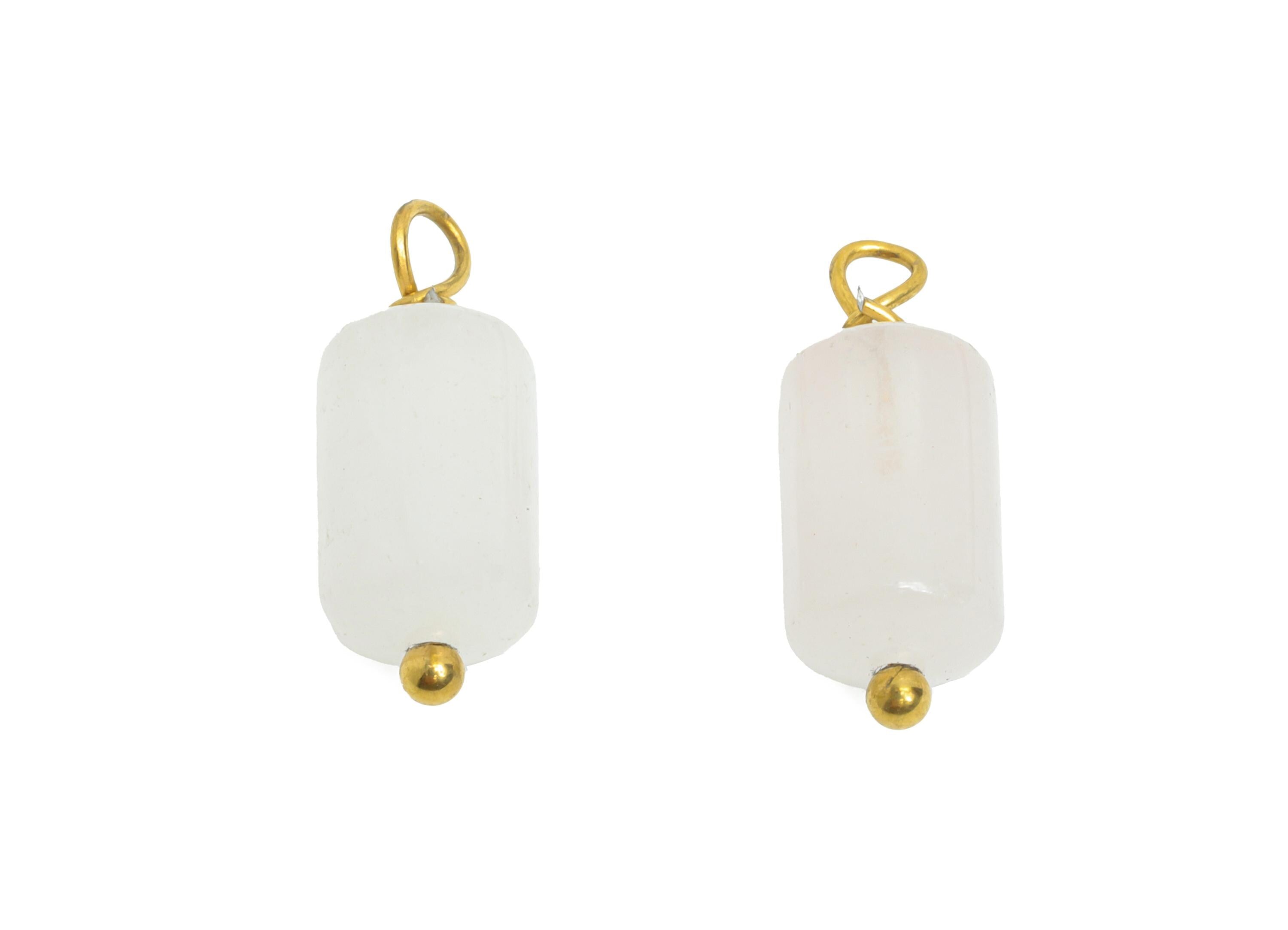 Rose Quartz Natural Stone Charms - Steel Stone Barrel Pendant - Natural Stone Jewelry - 18K Gold Vacuum Plated - 15.7x6.17x6.17mm - NS3018