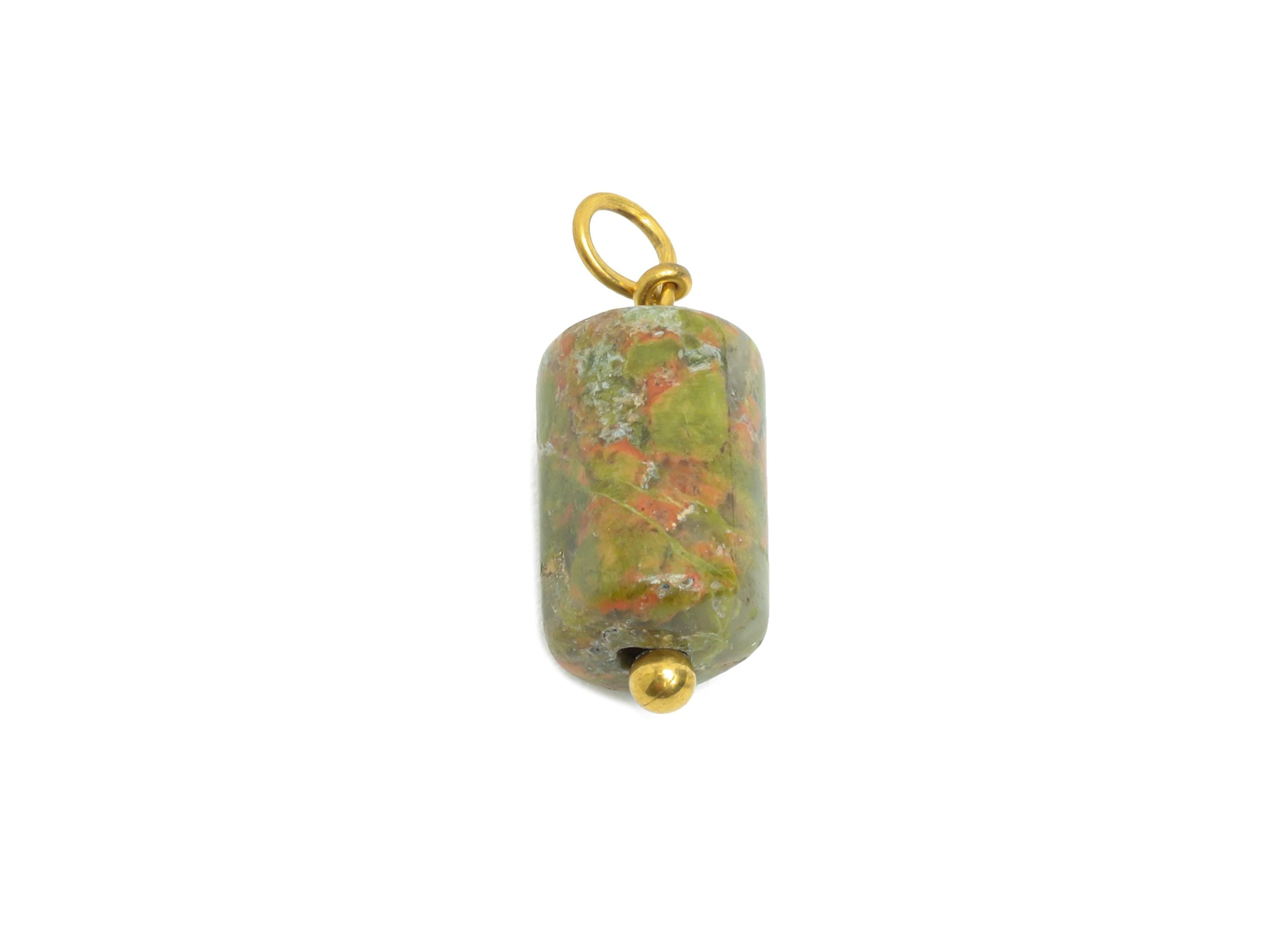 Epidote Natural Stone Charms - Steel Stone Barrel Pendant - Natural Stone Jewelry - 18K Gold Vacuum Plated - 15.7x6.17x6.17mm - NS3015 - DOMEDBAZAAR
