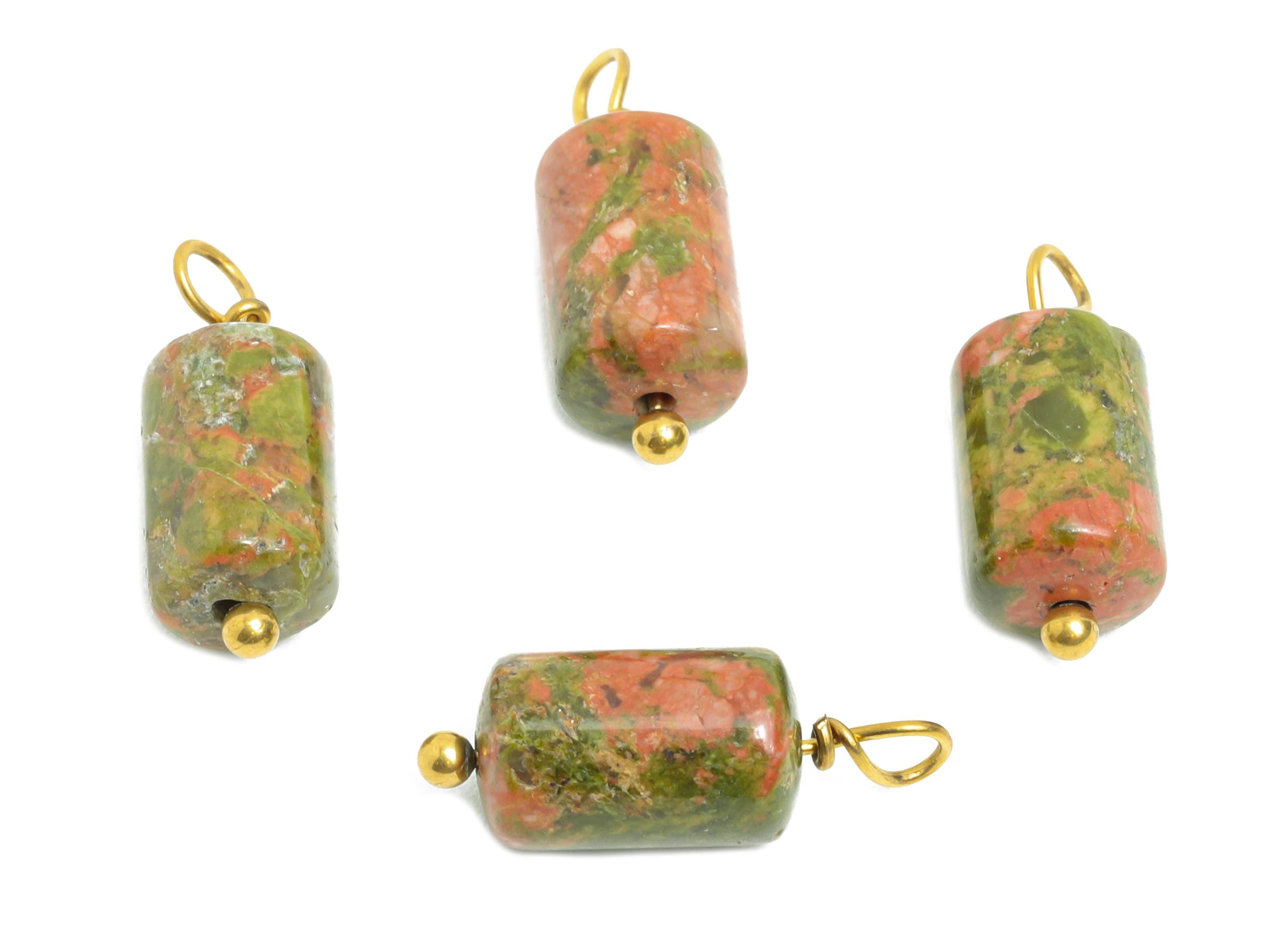 Epidote Natural Stone Charms - Steel Stone Barrel Pendant - Natural Stone Jewelry - 18K Gold Vacuum Plated - 15.7x6.17x6.17mm - NS3015 - DOMEDBAZAAR