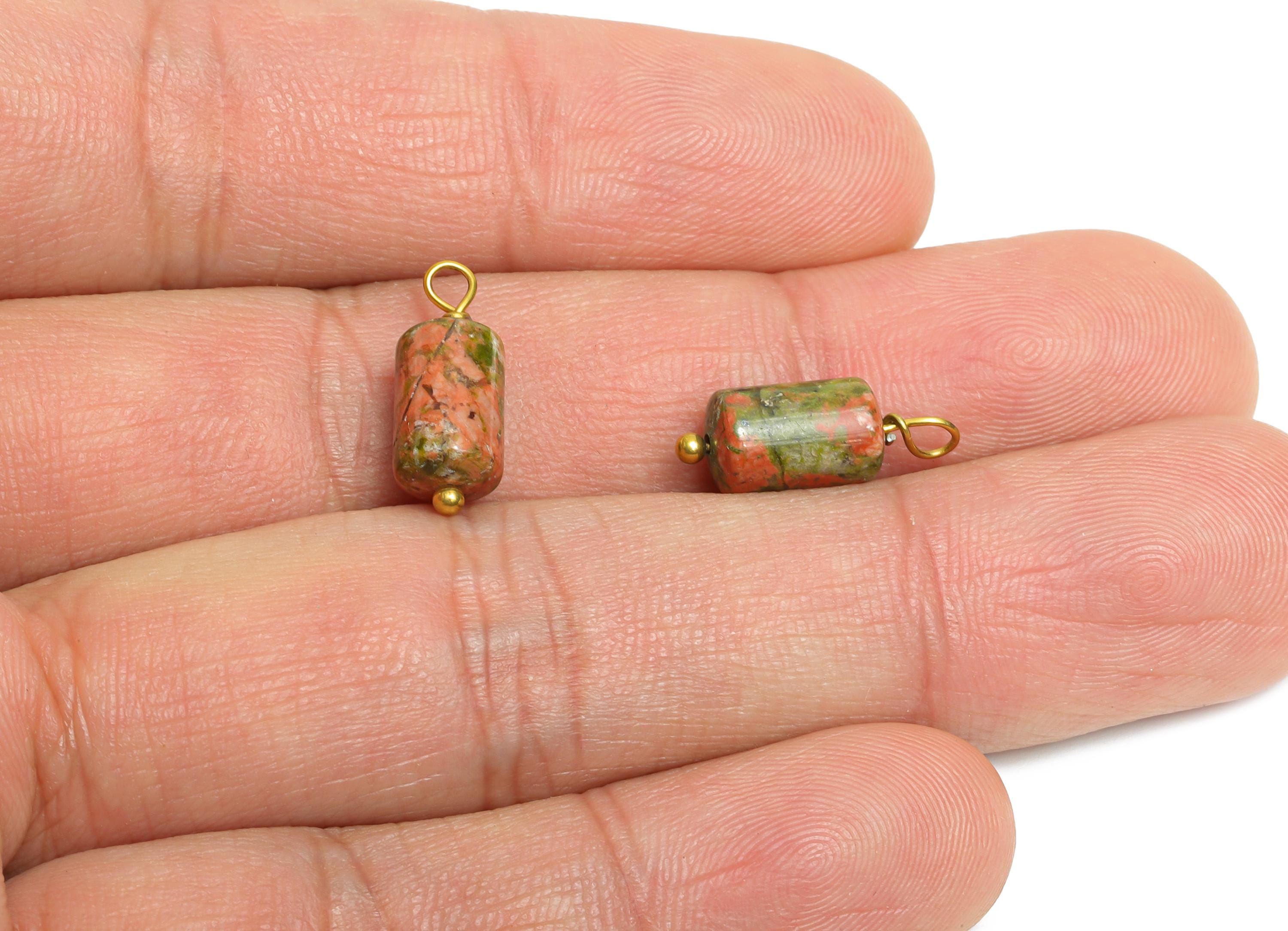 Epidote Natural Stone Charms - Steel Stone Barrel Pendant - Natural Stone Jewelry - 18K Gold Vacuum Plated - 15.7x6.17x6.17mm - NS3015 - DOMEDBAZAAR