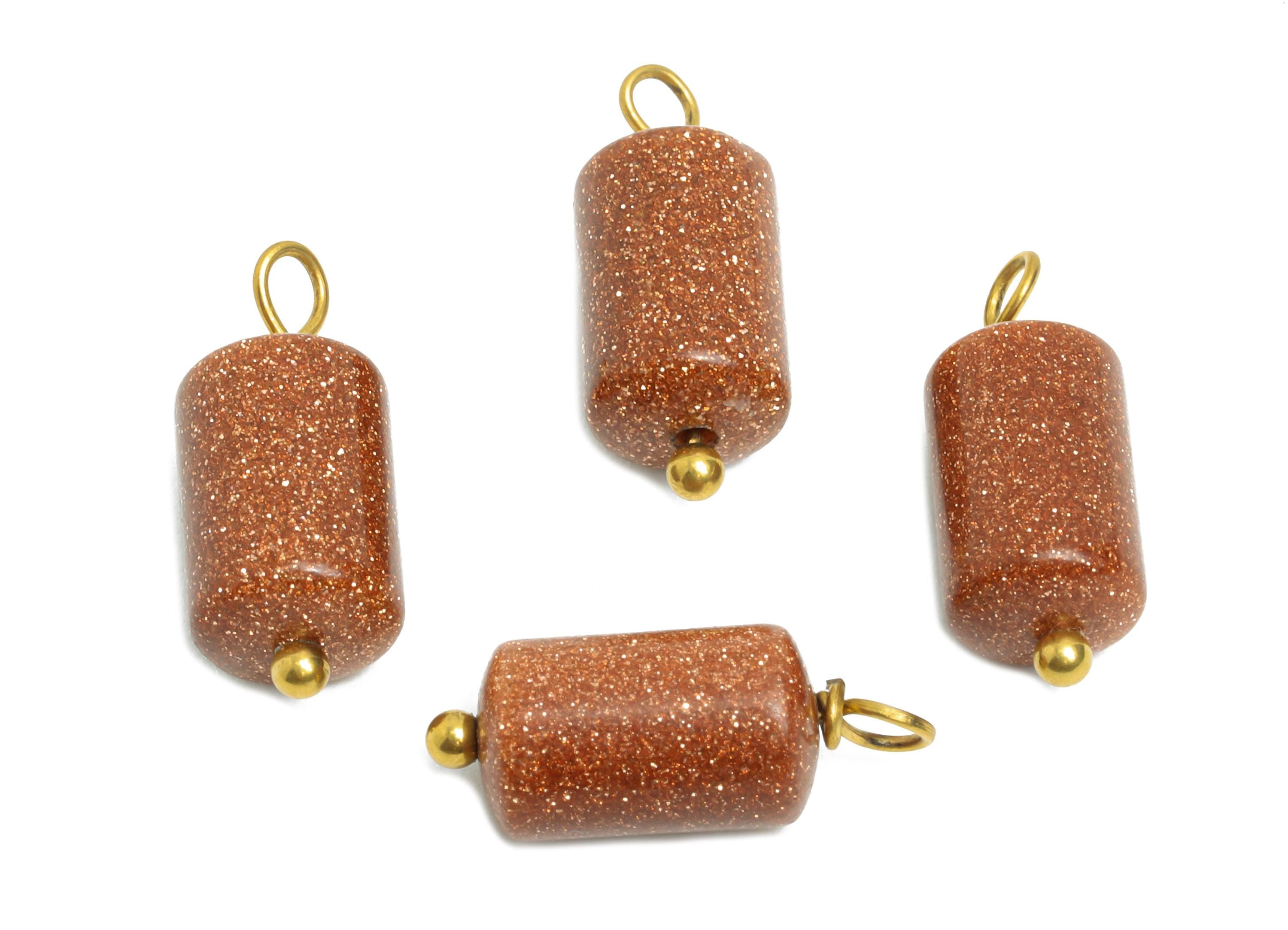 Goldstone Natural Stone Charms - Steel Stone Barrel Pendant - Natural Stone Jewelry - 18K Gold Vacuum Plated - 15.7x6.17x6.17mm - NS3016 - DOMEDBAZAAR