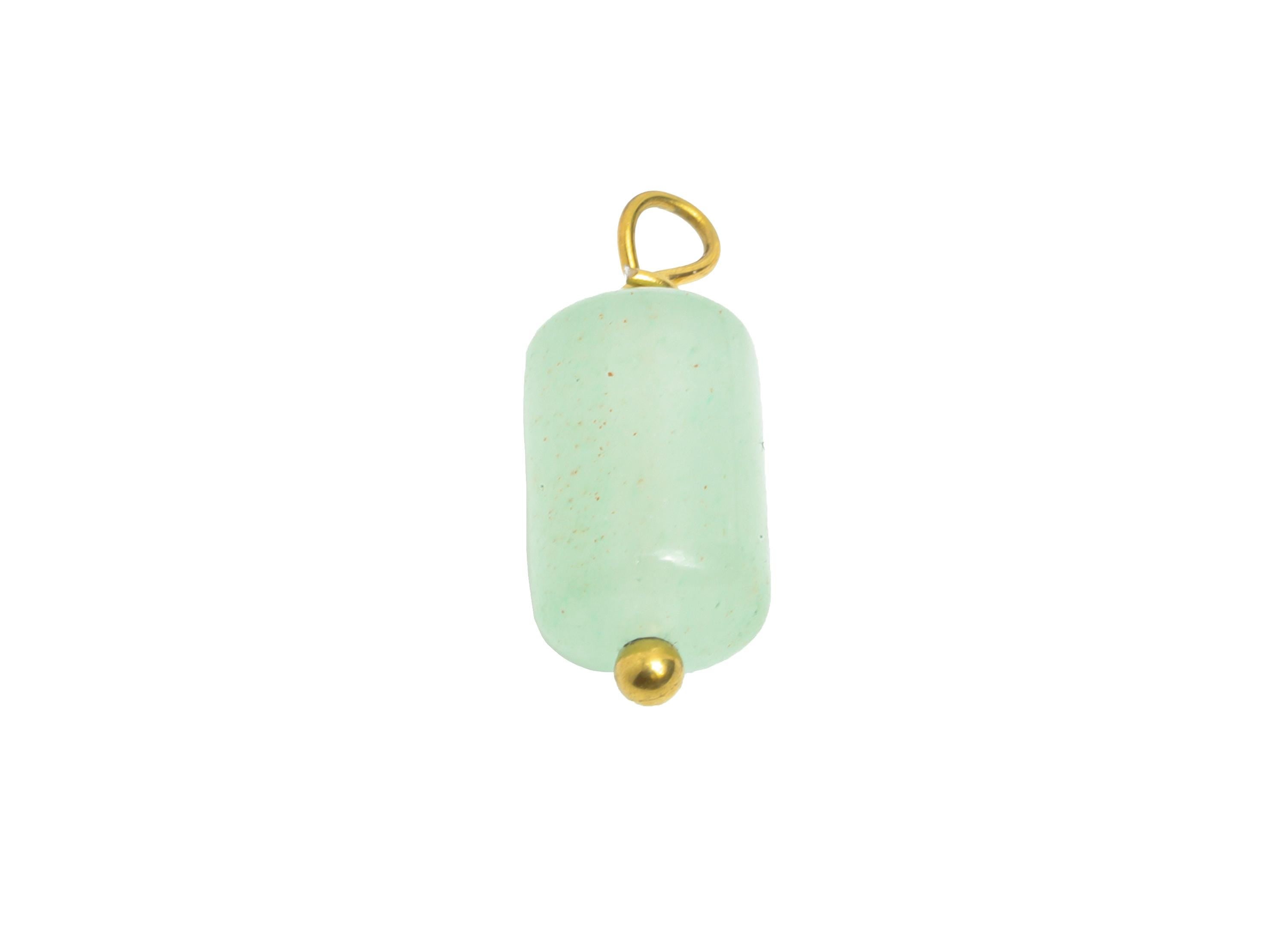 Green Aventurine Natural Stone Charm - Steel Stone Barrel Pendant - Natural Stone Jewelry - 18K Gold Vacuum Plated - 15.7x6.2x6.2mm - NS3019 - DOMEDBAZAAR