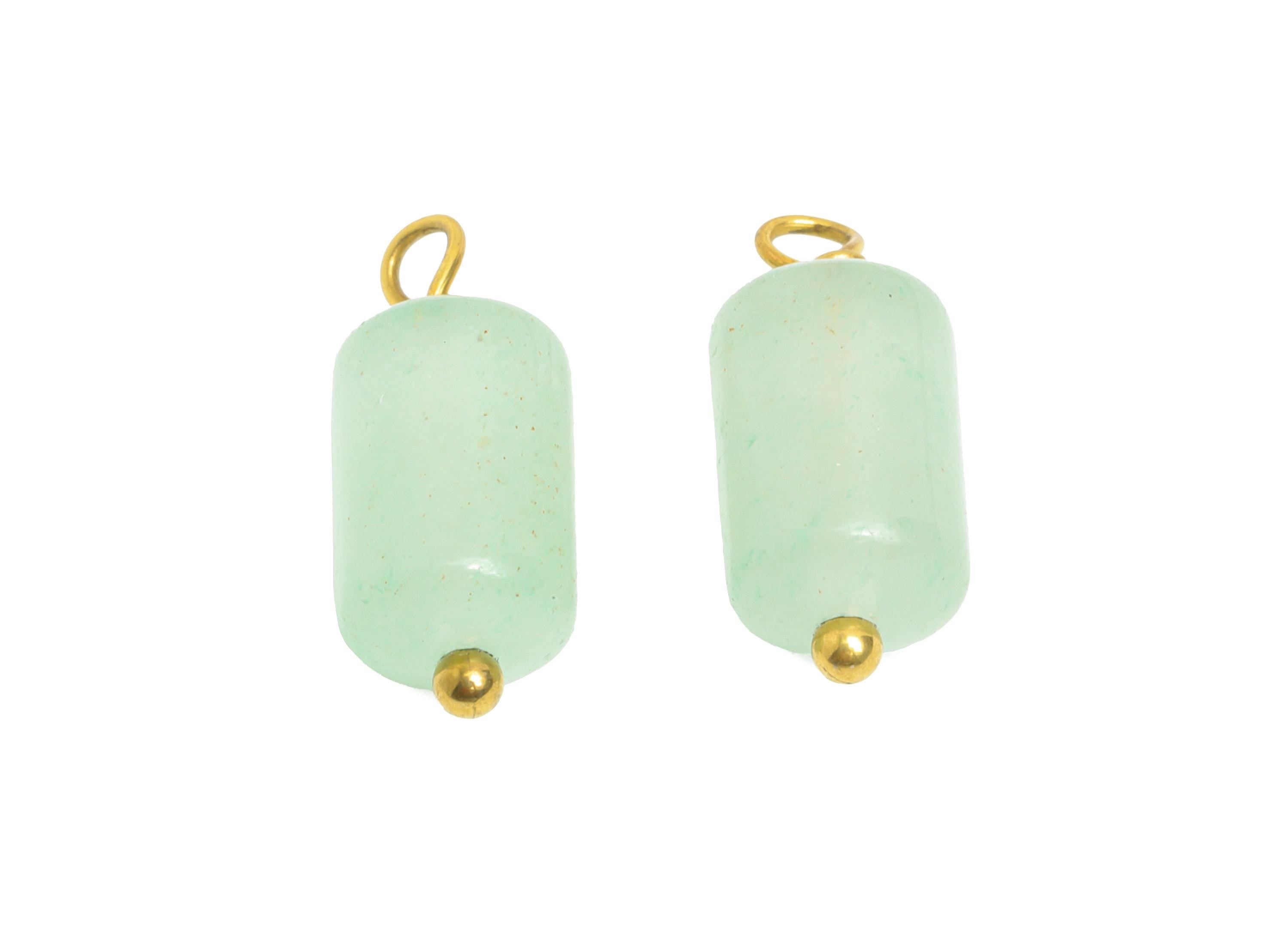 Green Aventurine Natural Stone Charm - Steel Stone Barrel Pendant - Natural Stone Jewelry - 18K Gold Vacuum Plated - 15.7x6.2x6.2mm - NS3019 - DOMEDBAZAAR