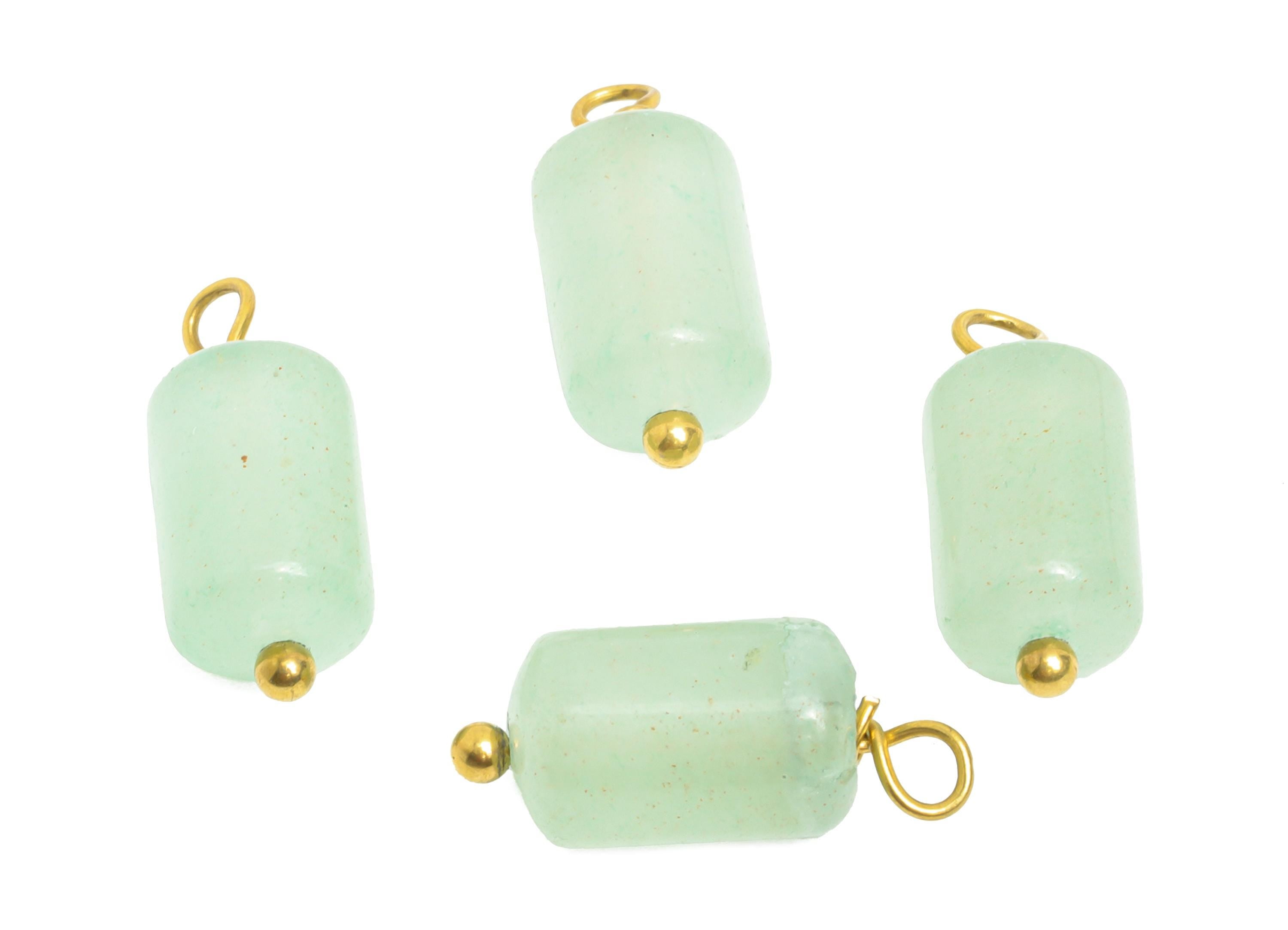 Green Aventurine Natural Stone Charm - Steel Stone Barrel Pendant - Natural Stone Jewelry - 18K Gold Vacuum Plated - 15.7x6.2x6.2mm - NS3019 - DOMEDBAZAAR