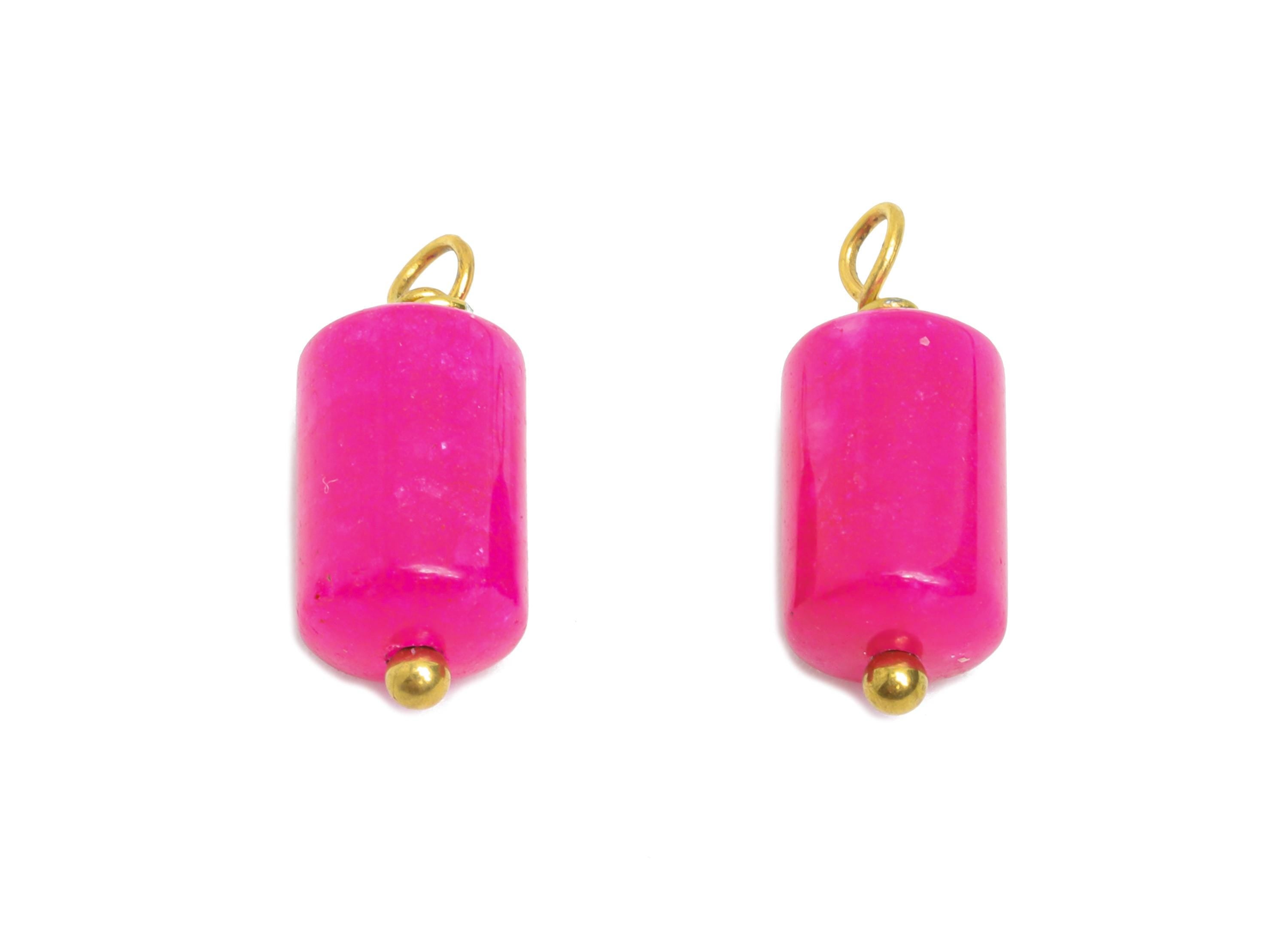Rhodochrosite Natural Stone Charm - Steel Stone Barrel Pendant - Natural Stone Jewelry - 18K Gold Vacuum Plated - 15.7x6.2x6.2mm - NS3010 - DOMEDBAZAAR